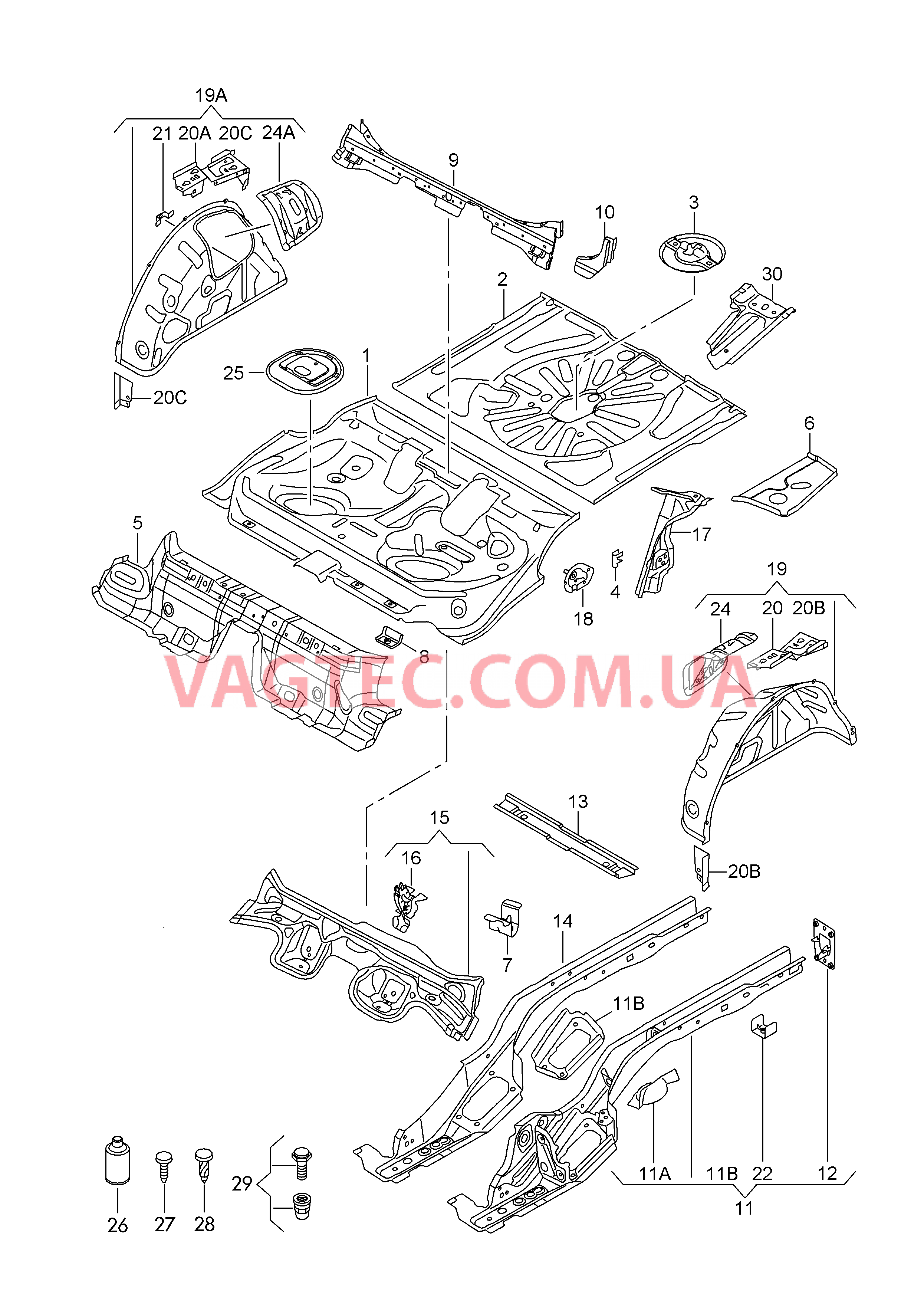 Панель пола Лонжерон Внутренняя часть арки колеса  для AUDI A3 2018
