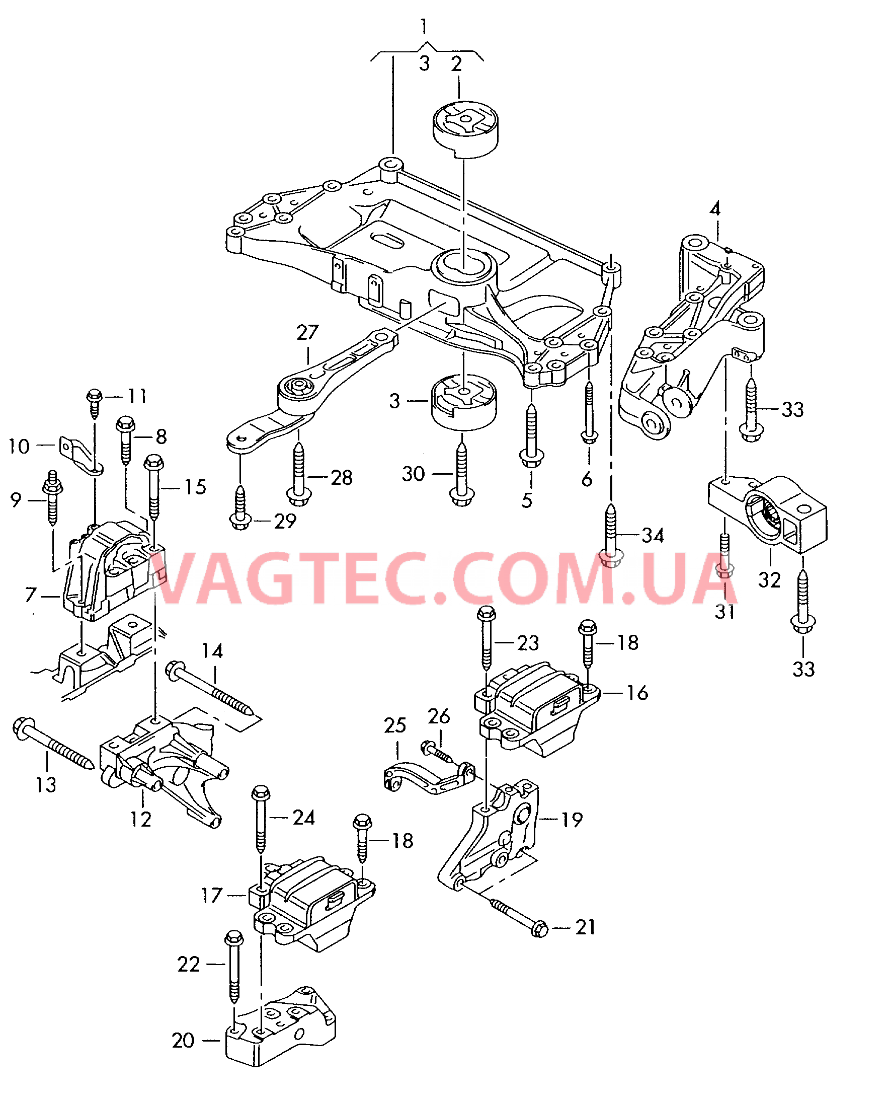 Детали крепления для двигателя и КП  для 6-ступен. механической КП  для AUDI A3 2010