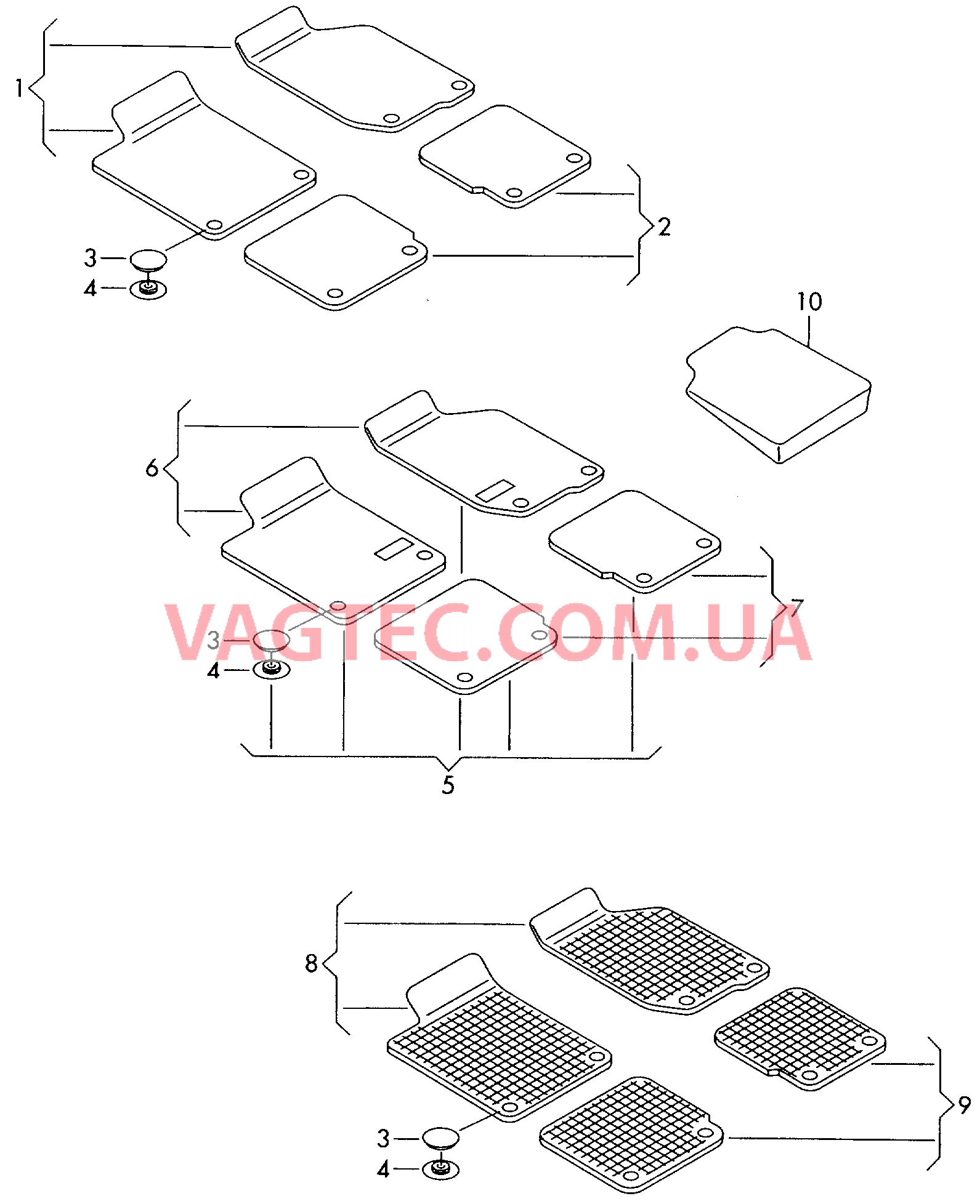 Оригинальные аксессуары 1 к-т ковриков (текстильн.м-л) 1 к-т ковриков (резиновые)   для VOLKSWAGEN EOS 2009
