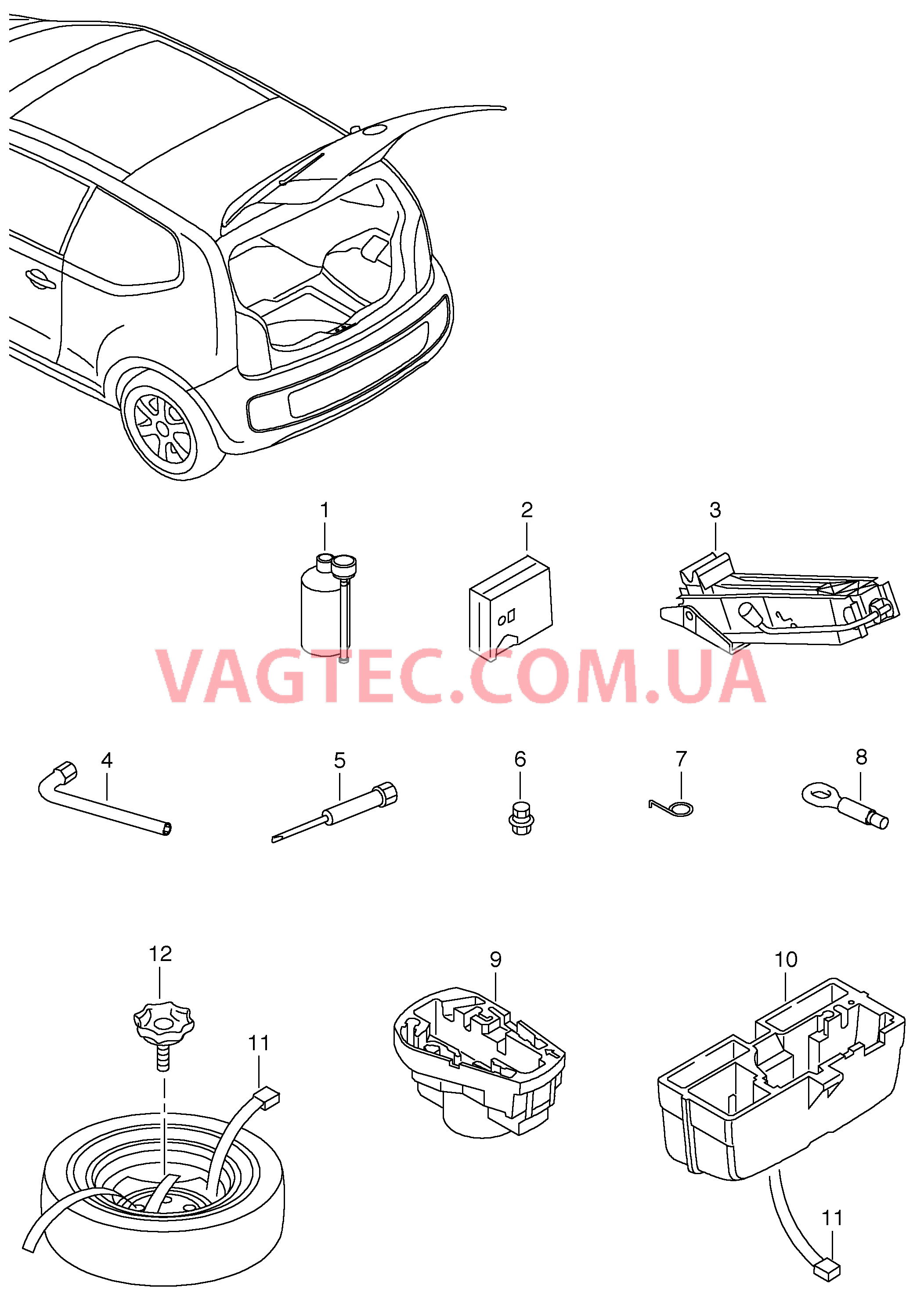 Домкрат автомобильный Инструменты Ремонтный комплект с компресс.  для SEAT MI 2013