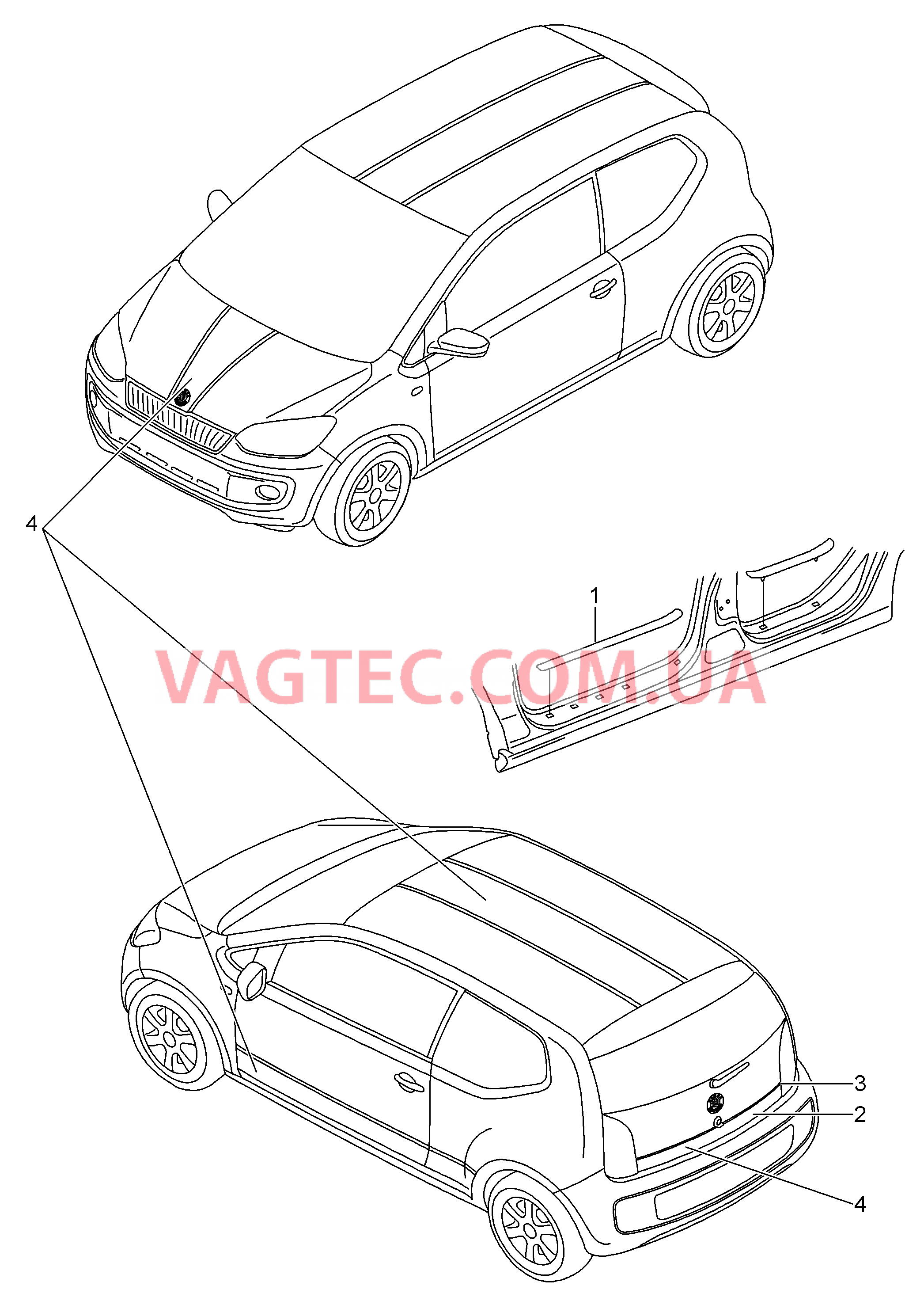 Оригинальные аксессуары К-т накладок порогов  для SKODA Citigo 2014