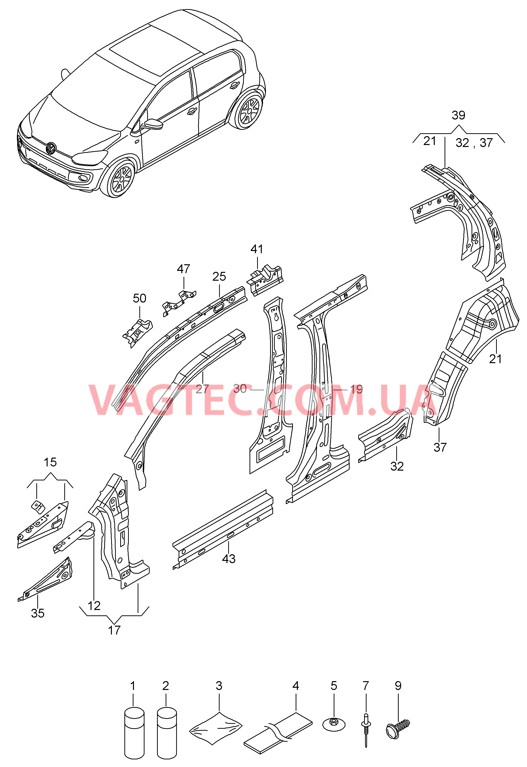 Боковина, внутренняя  для VOLKSWAGEN UP 2012