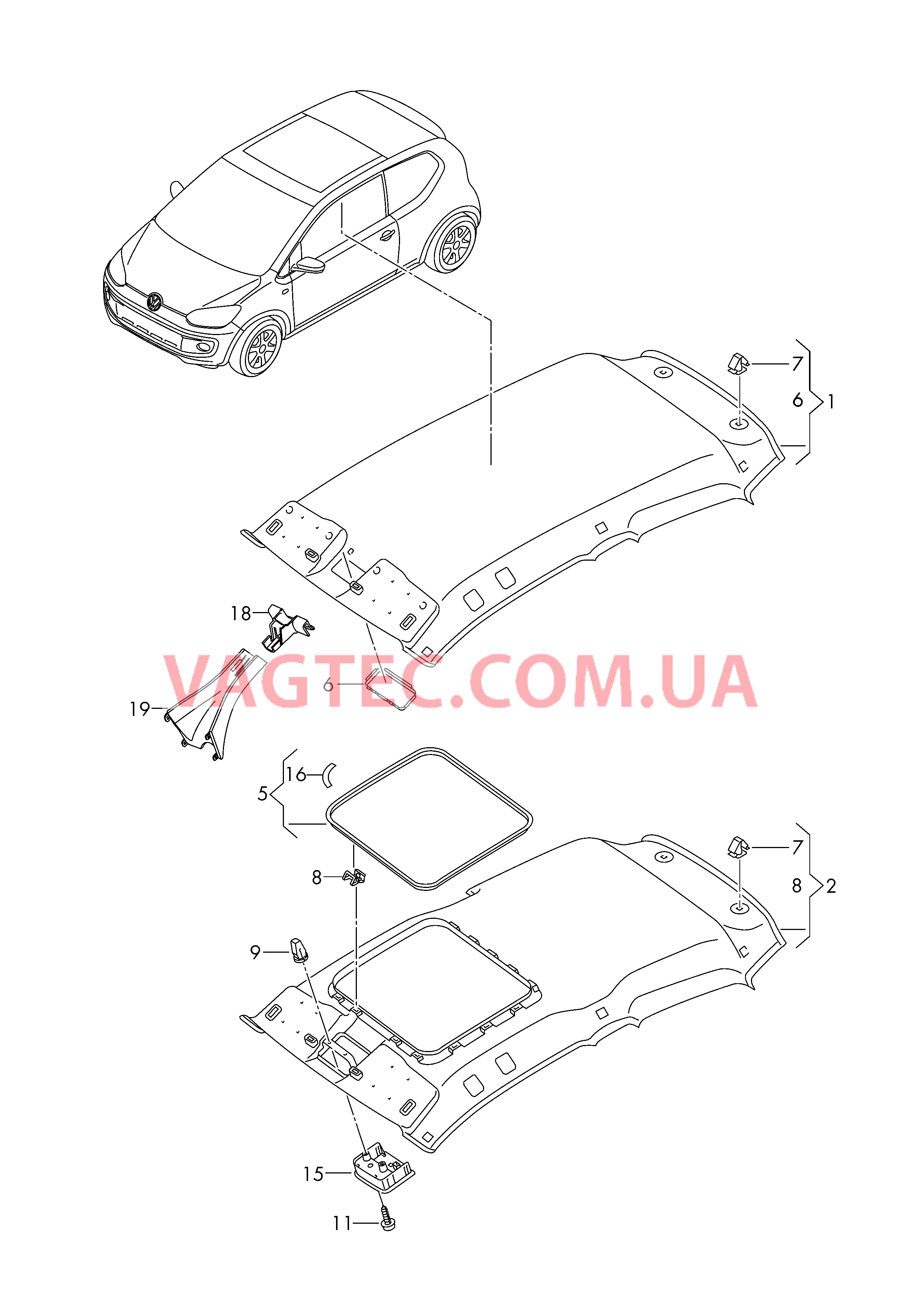 Формованная панель потолка  D             >> -    MJ 2014 для SEAT MI 2016