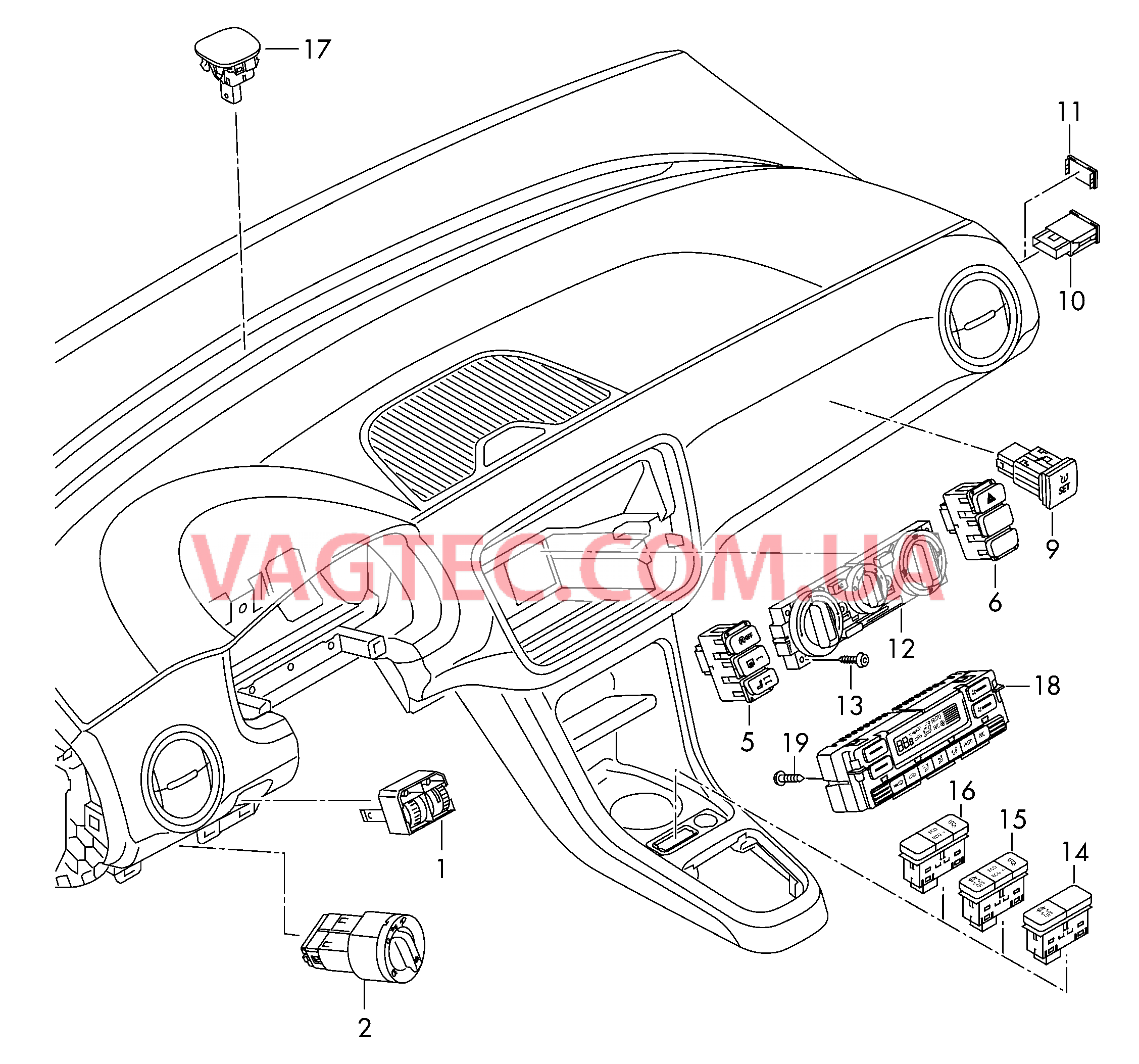 Выключатель в панели приборов Выключатель в централ. консоли  для SEAT MI 2012