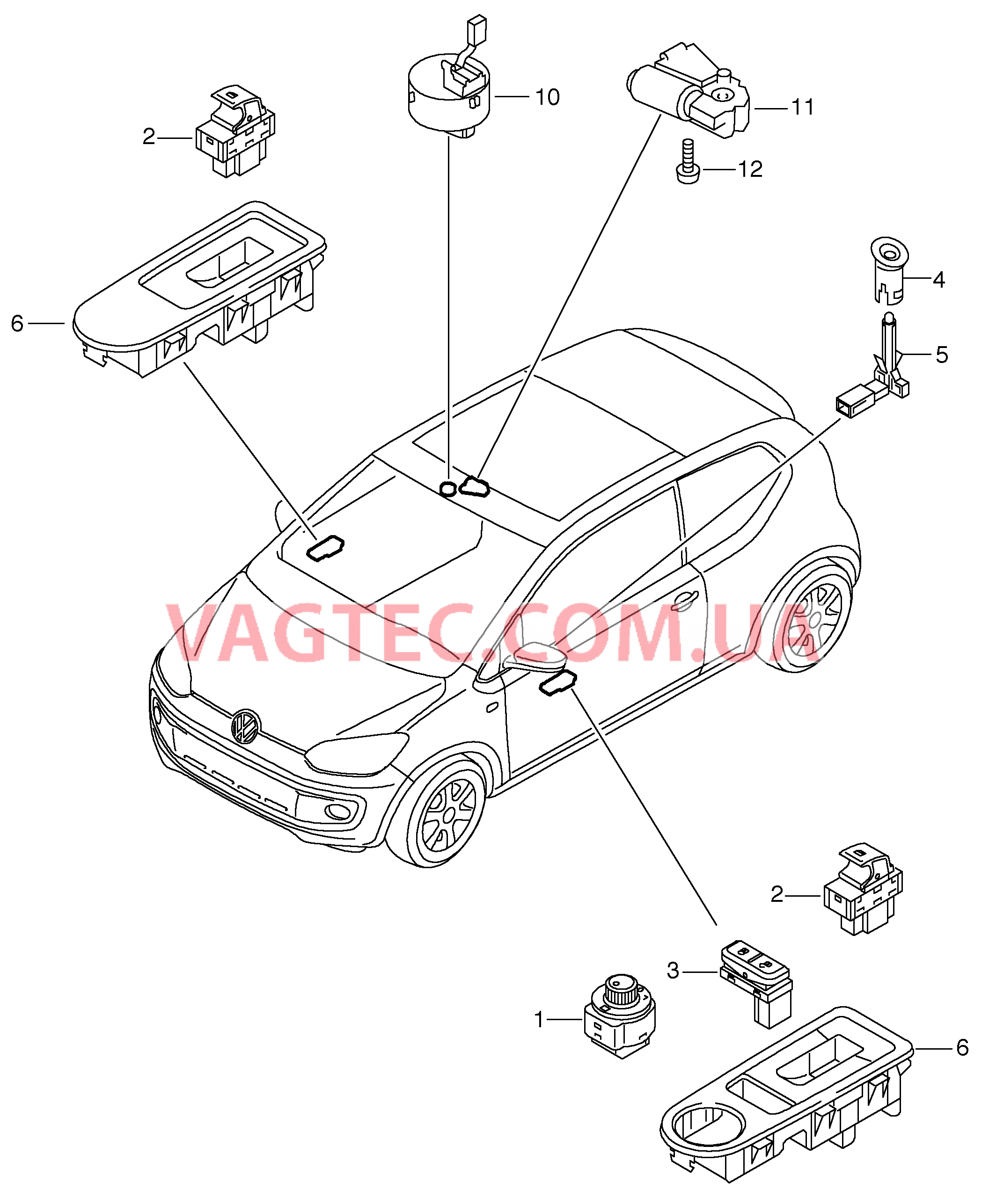 Выключатель в обивке двери Выключатель на крыше Мотор привода люка  для VOLKSWAGEN UP 2017