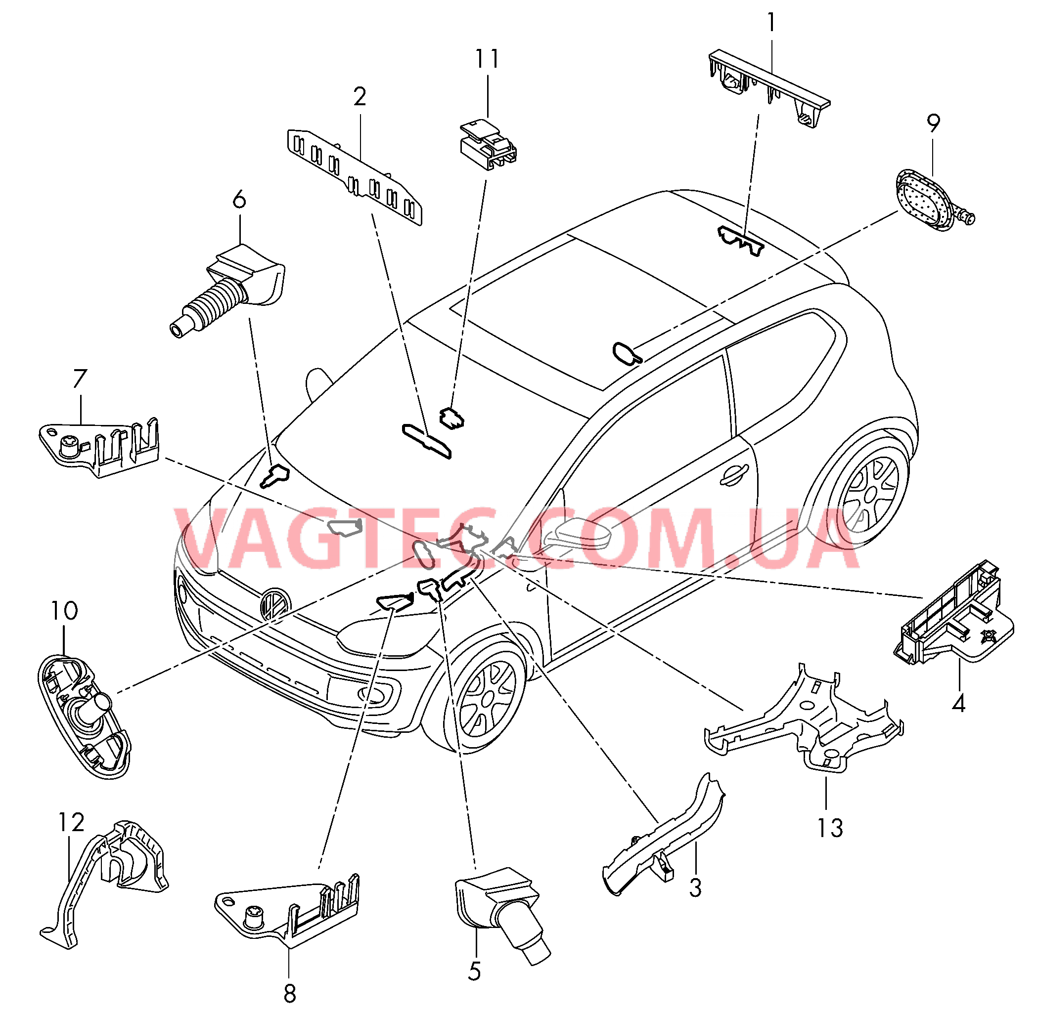 Крепеж кабеля Канал для кабеля Центральный жгут  для VOLKSWAGEN UP 2013