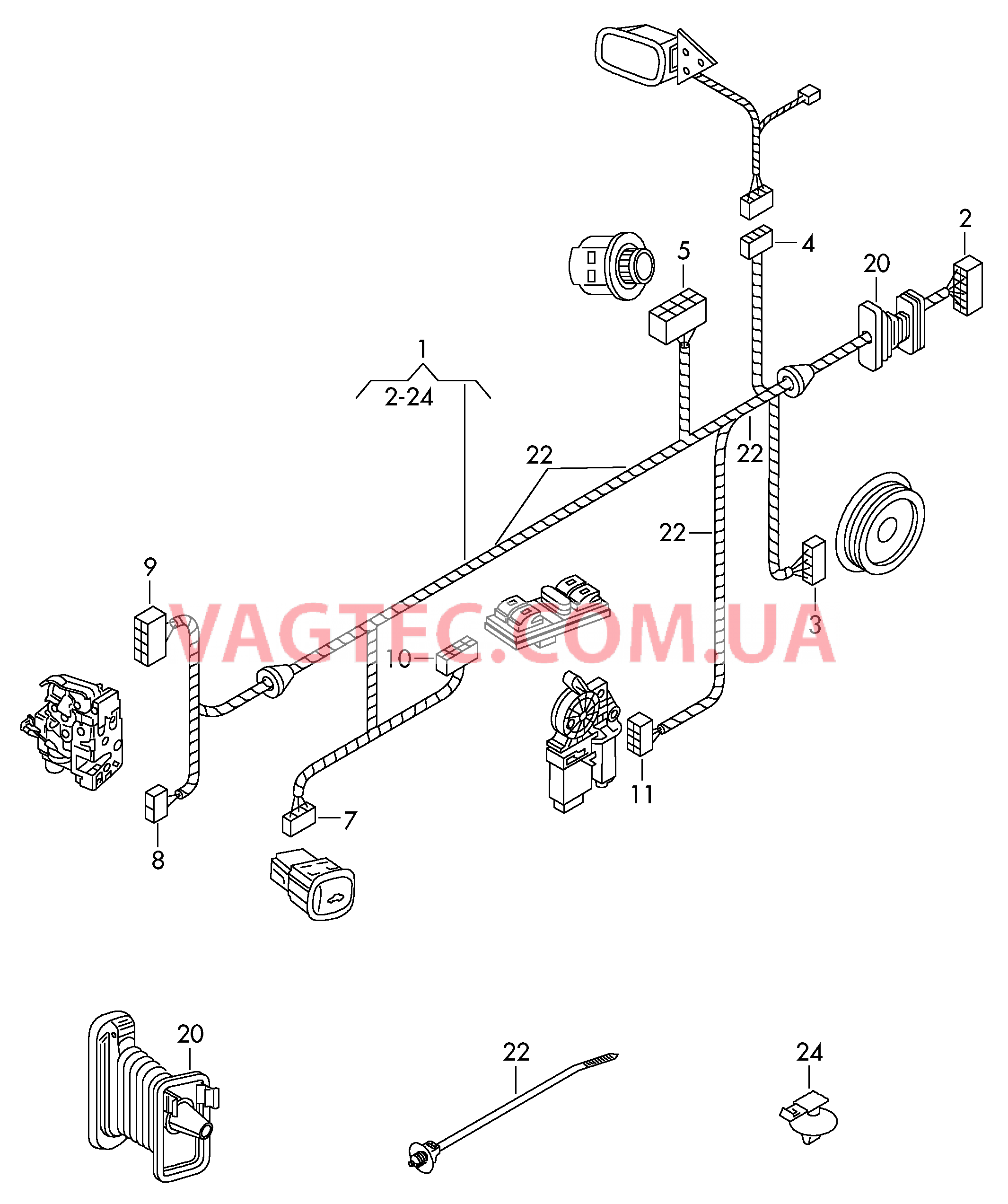 Жгут проводов двери *    свободные концы проводов *     изолировать        при необх. использов. с:  для SEAT MI 2016