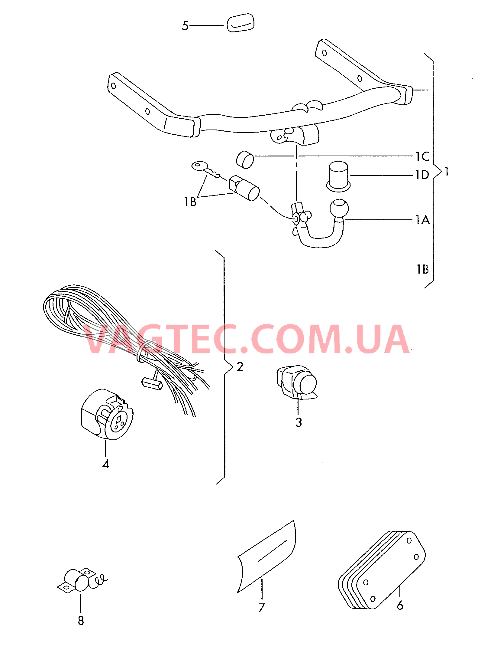 Оригинальные аксессуары ТСУ (шаровой наконечник)   ------------------------------ для SKODA Superb 2002