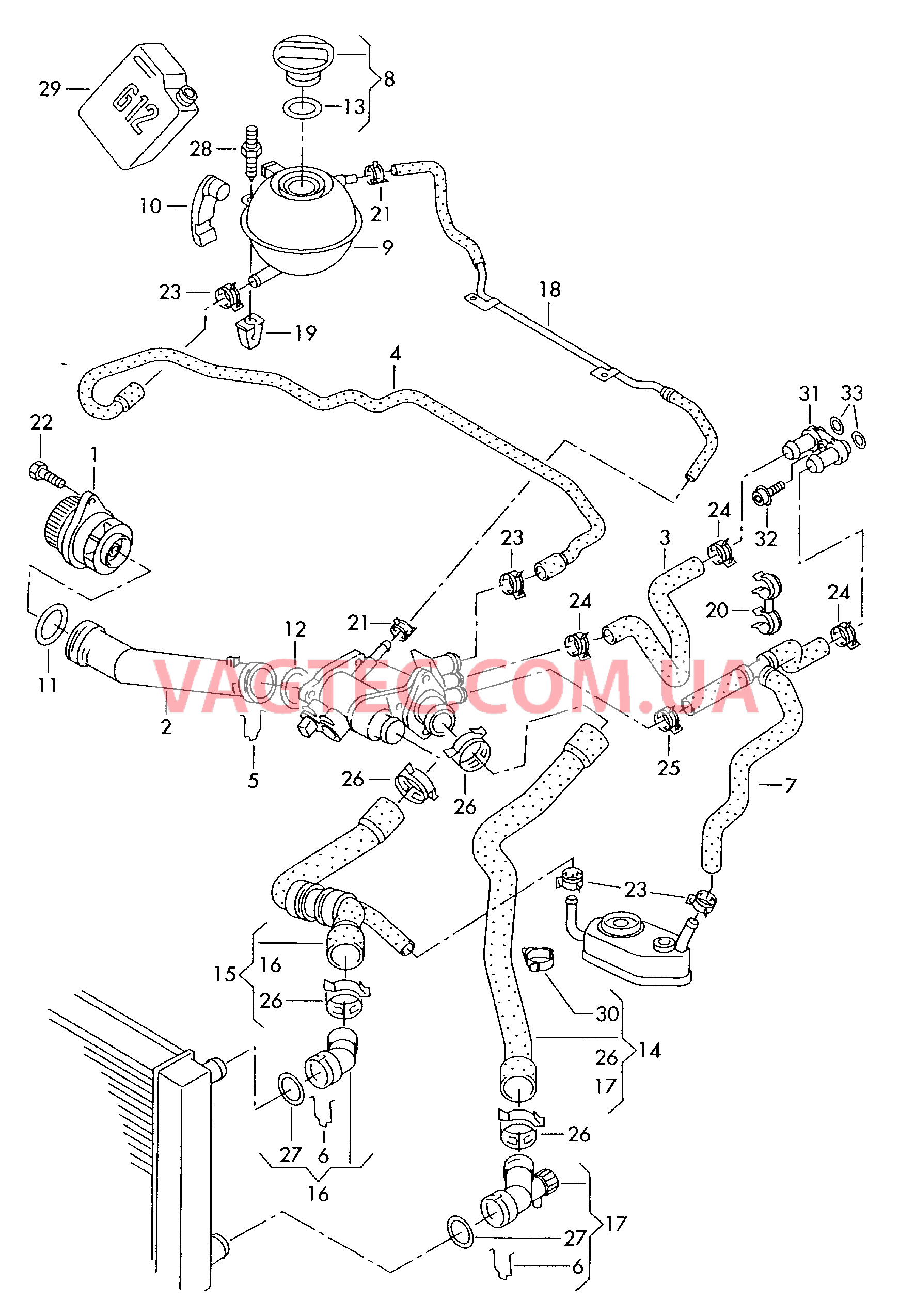 Насос системы охлаждения Шланги ОЖ и трубки  Бачок, компенсационный  для SEAT Ibiza 2002-1
