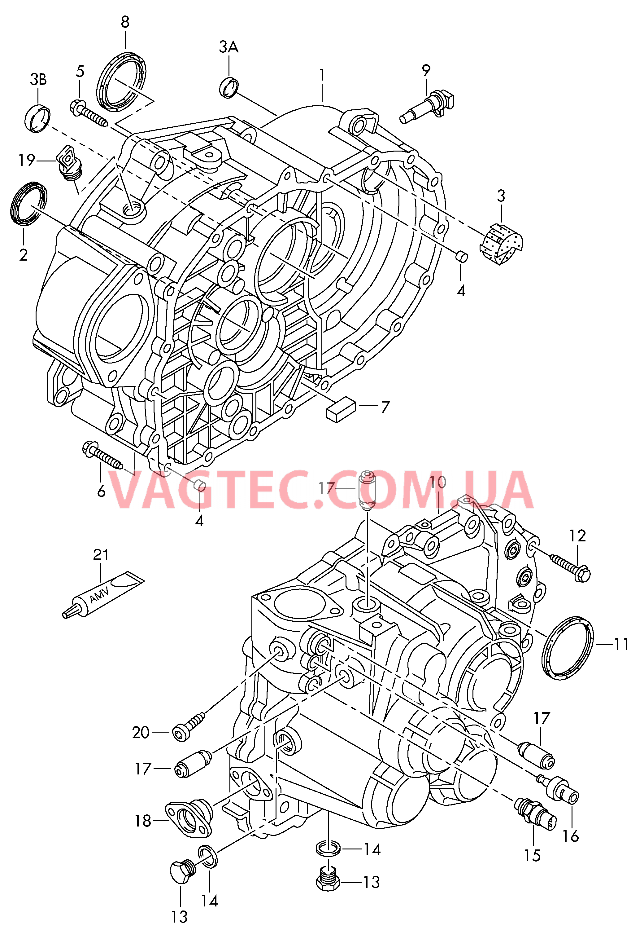 Картер коробки передач для 6-ступен. механической КП для полного привода  для SEAT Alhambra 2001
