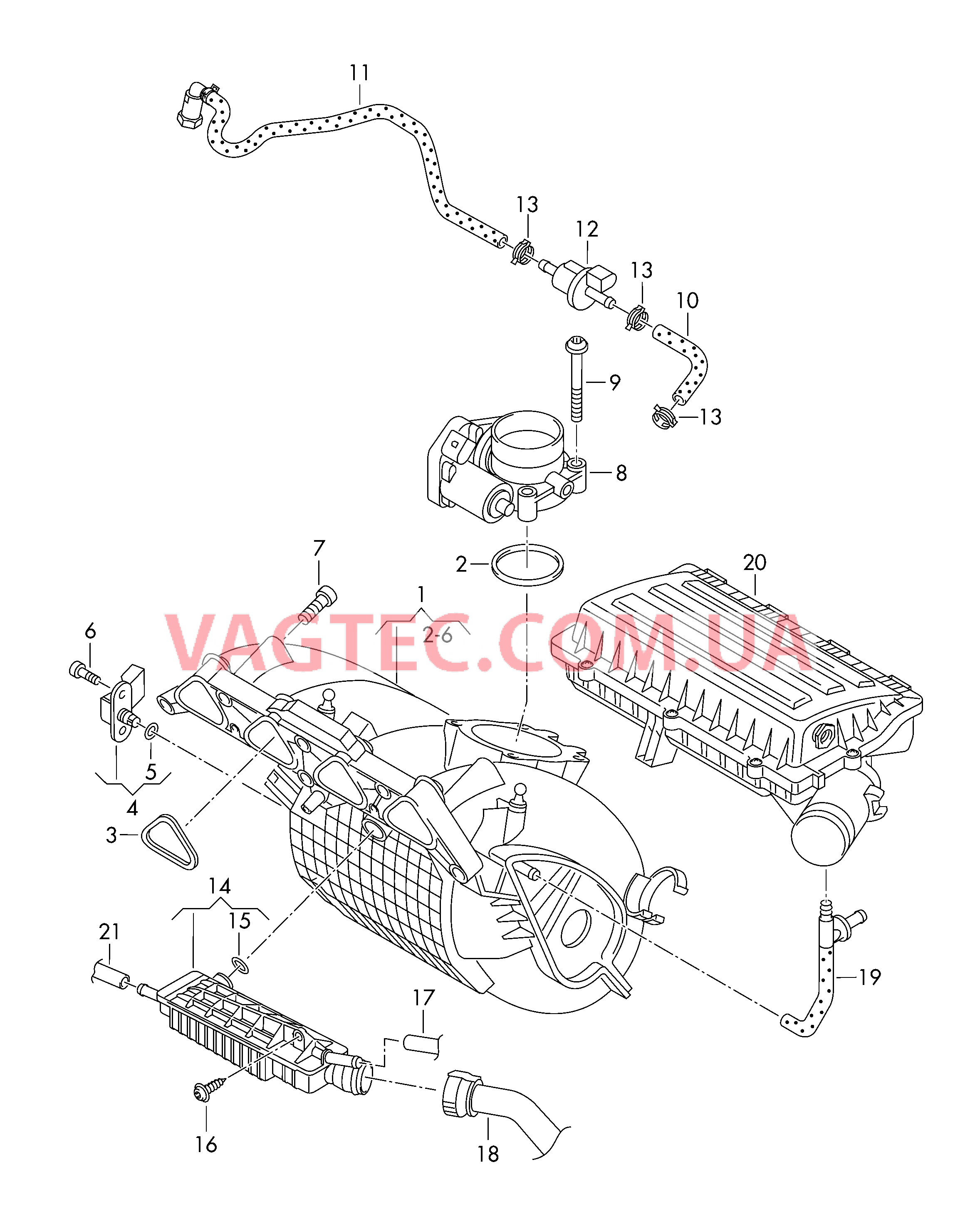 Cистема впуска воздуха Рециркуляция ОГ Cистема улавл. паров топлива  для SKODA Roomster 2008