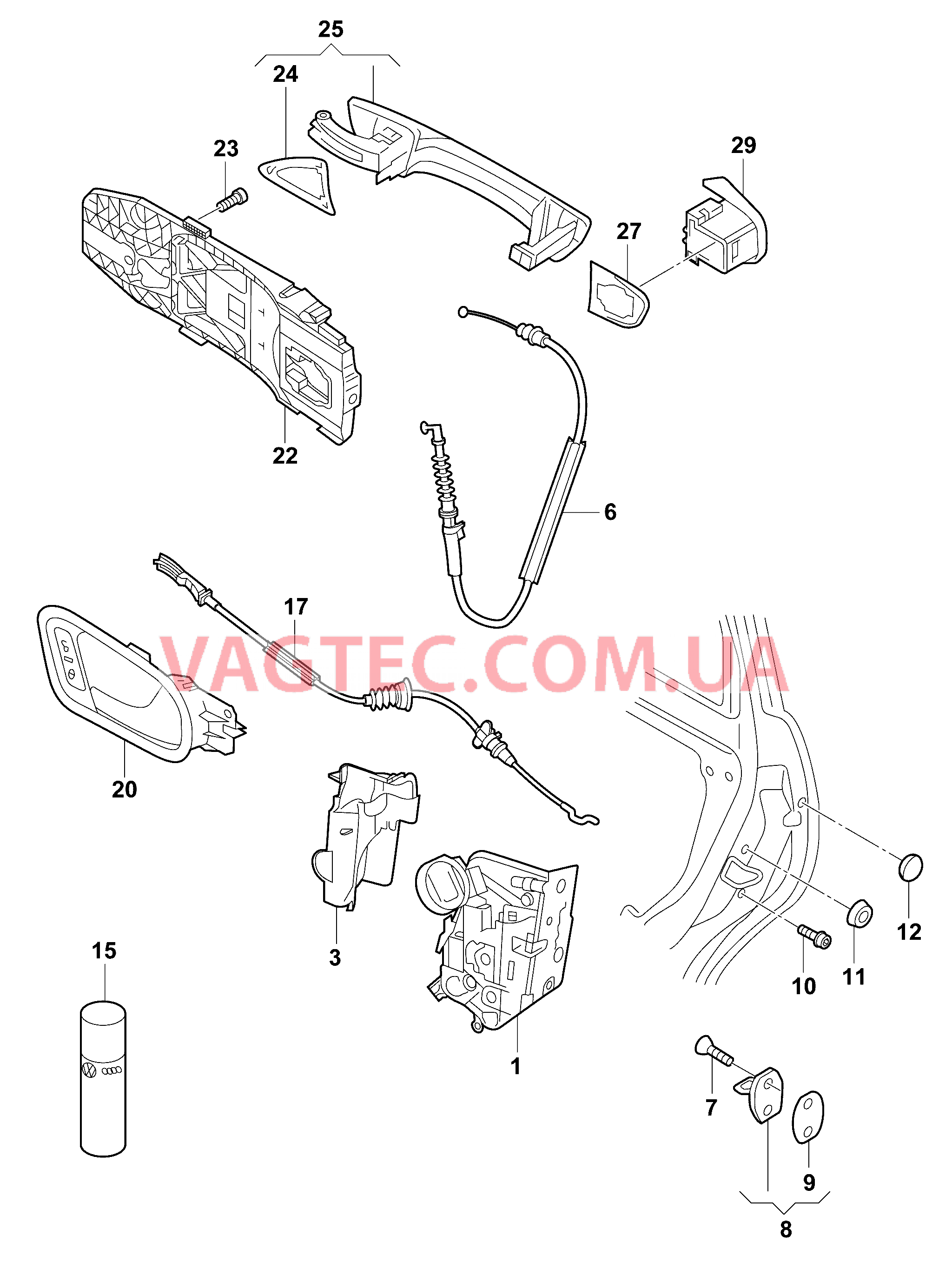 Замок двери Рычаг привода дверного замка Ручка двери снаружи  для SEAT Toledo 2013