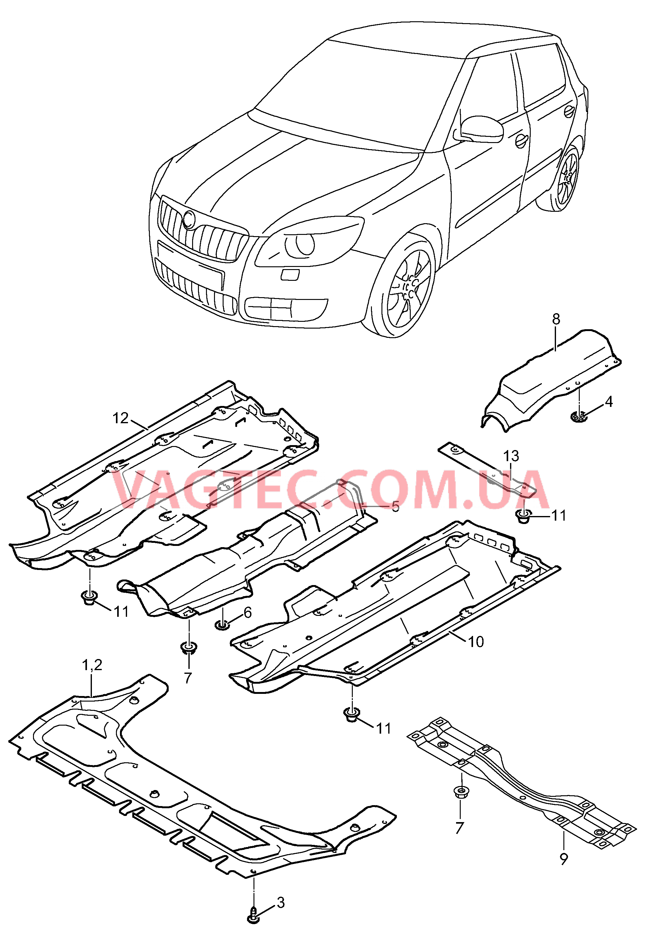 Шумоизоляция Облицовка днища  для SKODA FABI 2009