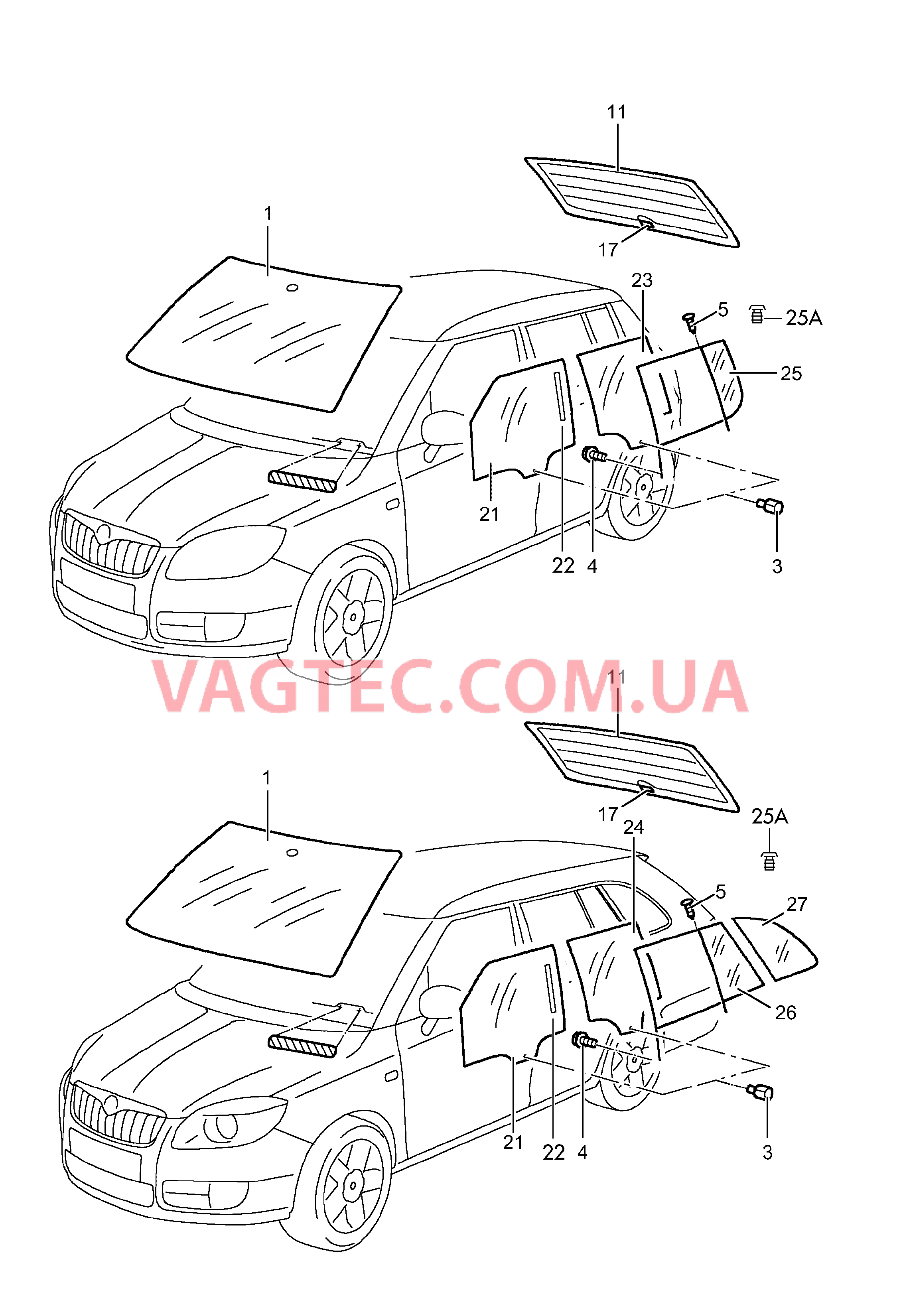 Cтекла оконные, уплотнители  для SKODA Fabia 2015