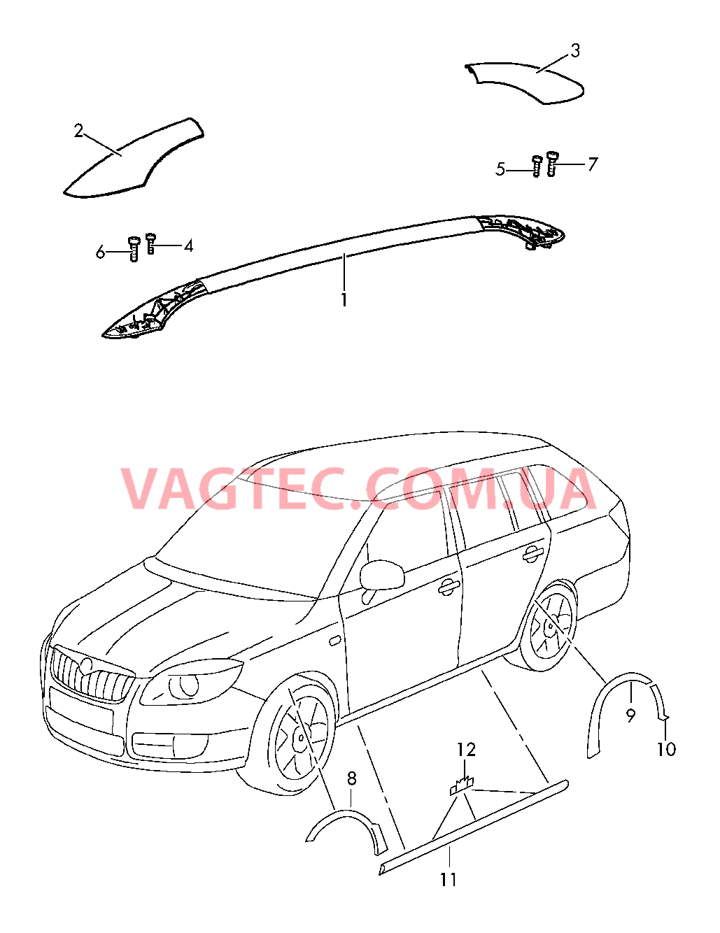 Багажник на крыше Накладка порога Накл. для нар. конт.кол. арки  для SKODA Fabia 2008-2