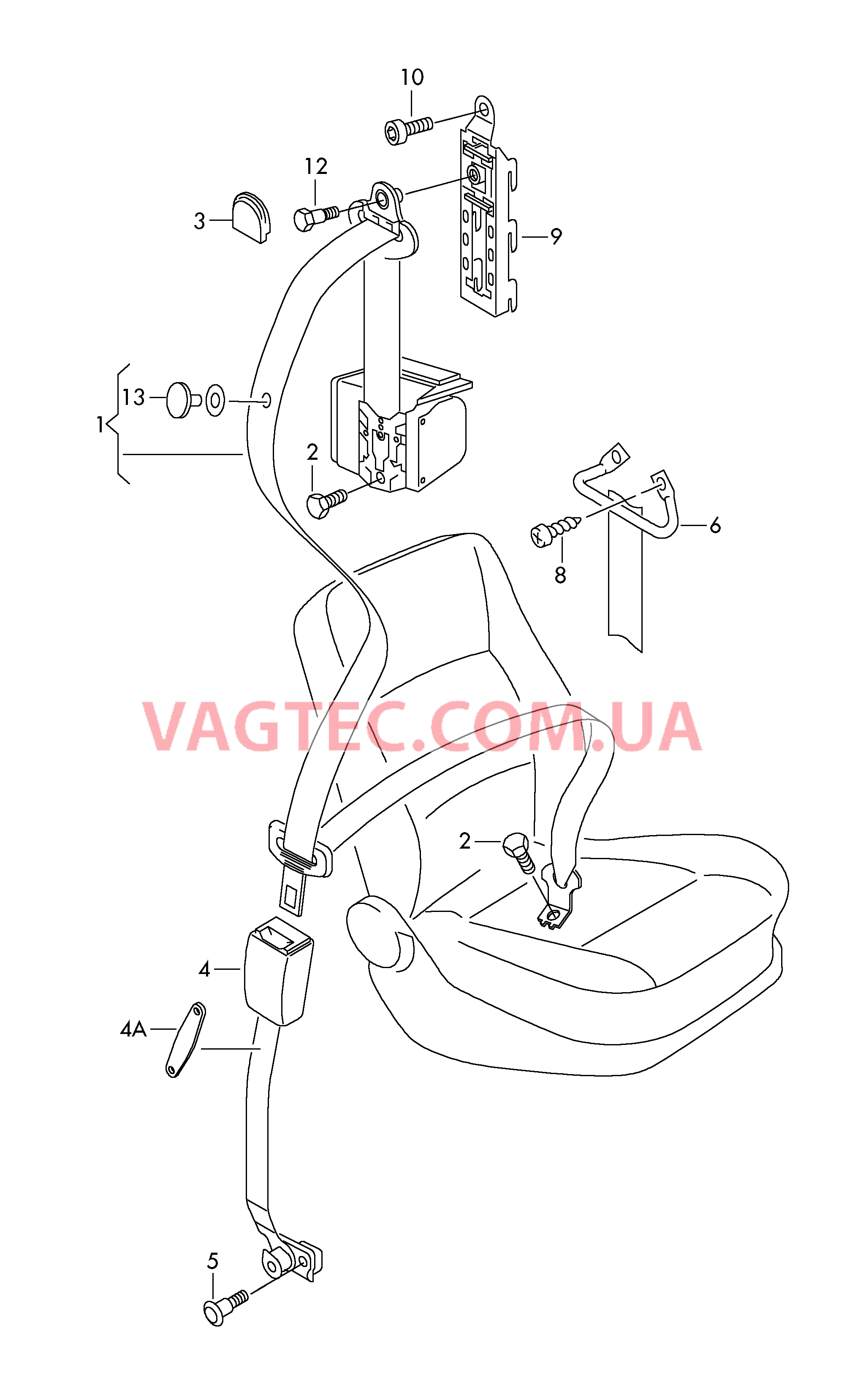 Трехточеч. ремень безоп. с автомат. катушкой и преднатяжит.  для SKODA Roomster 2012