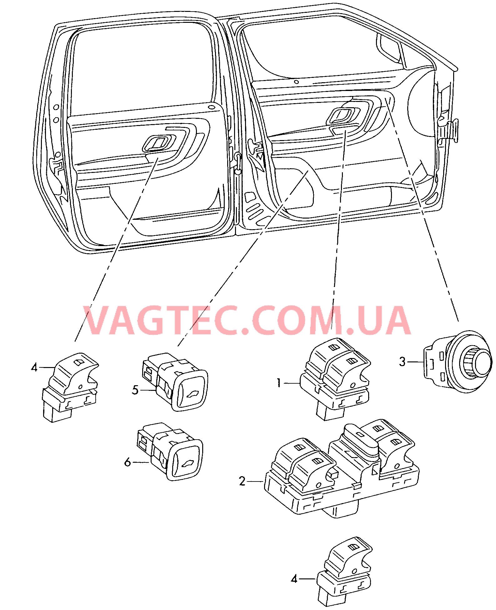 Выключатель в обивке двери  для SKODA Roomster 2006