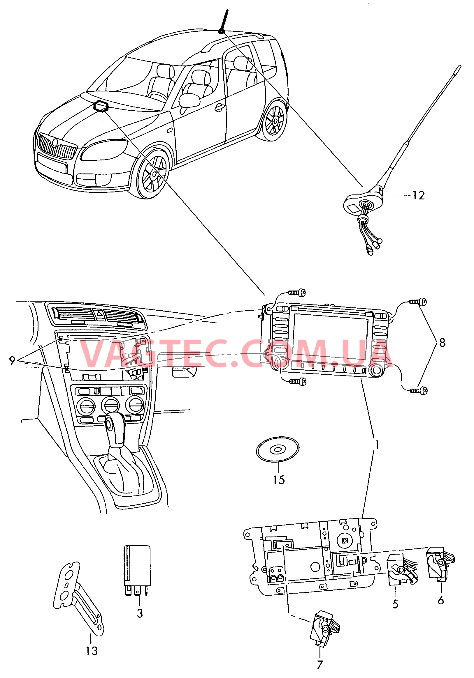 Электрические детали для системы навигации  Магнитола  для SKODA Roomster 2007