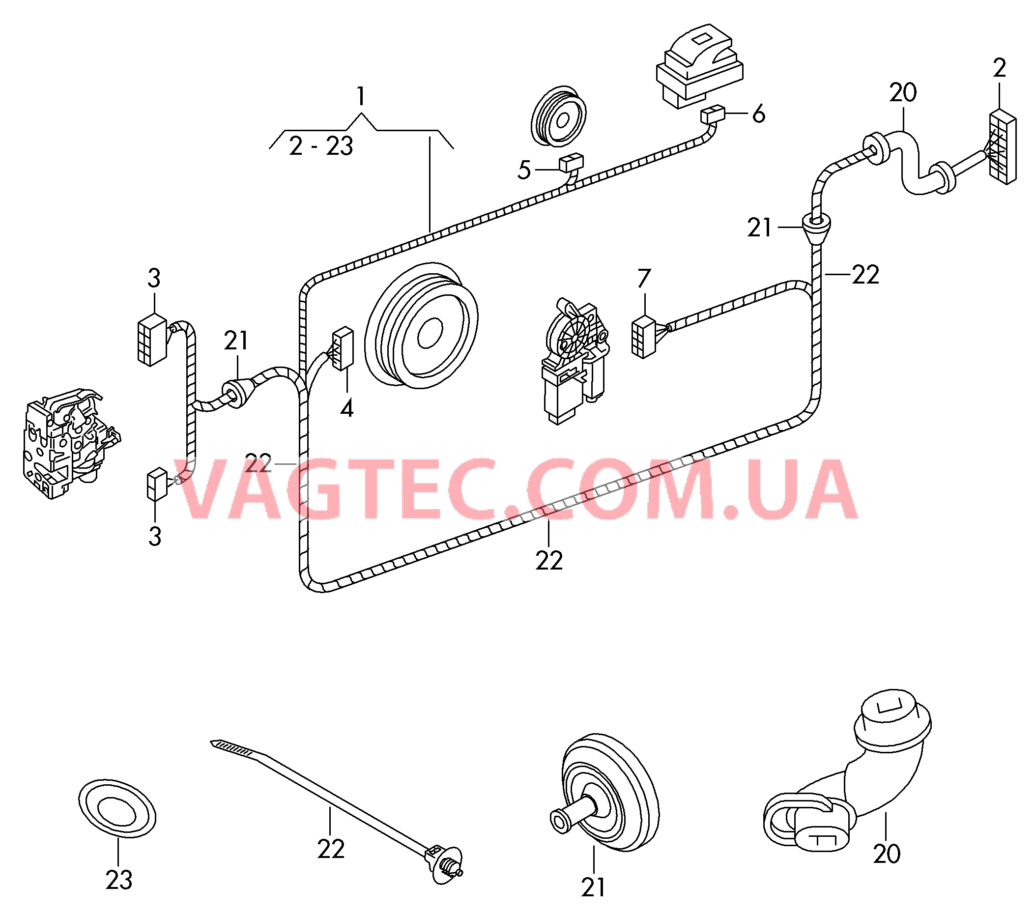 Жгут проводов двери *    свободные концы проводов *     изолировать  для SKODA Roomster 2007