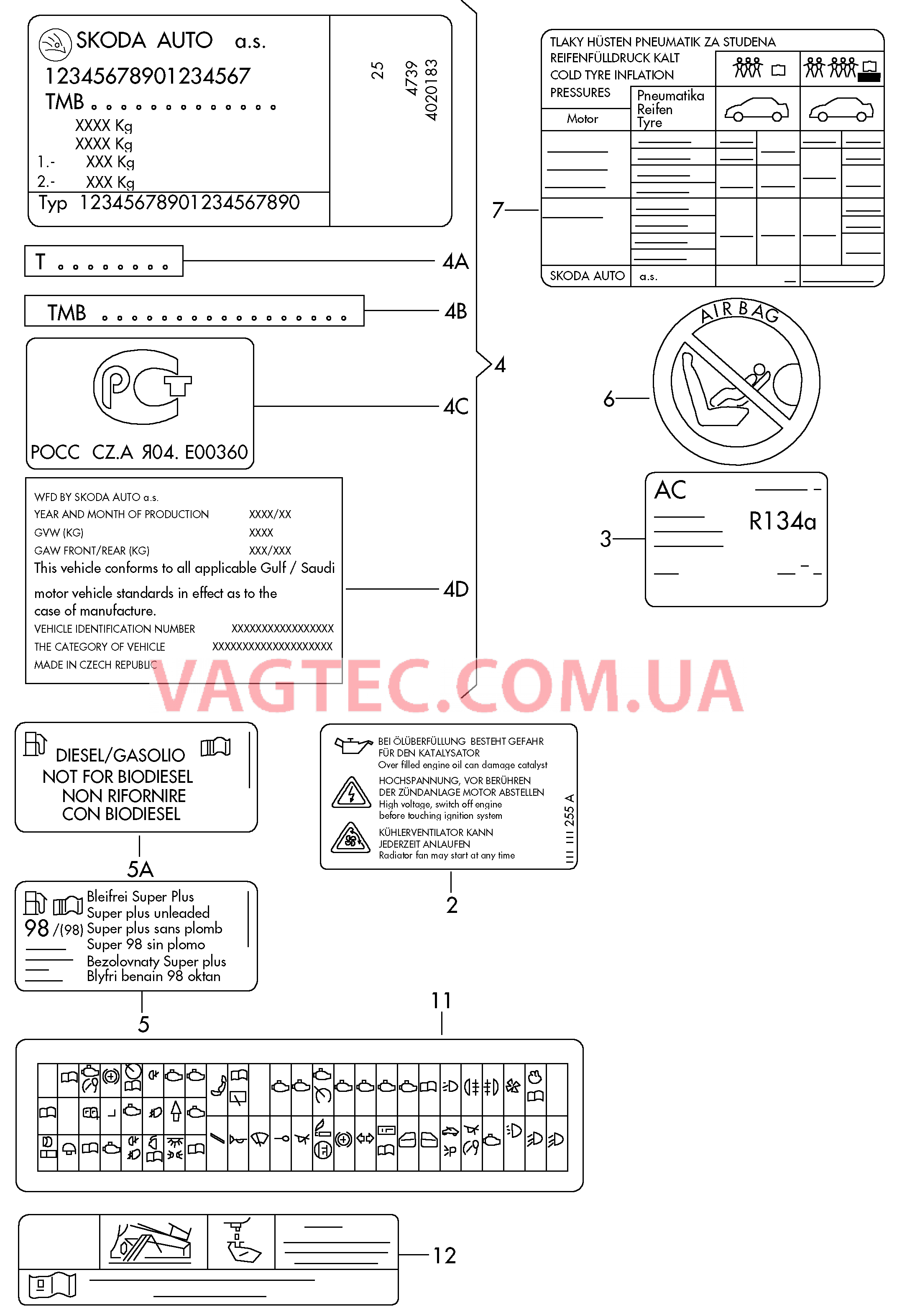 Таблички  для SKODA Roomster 2011