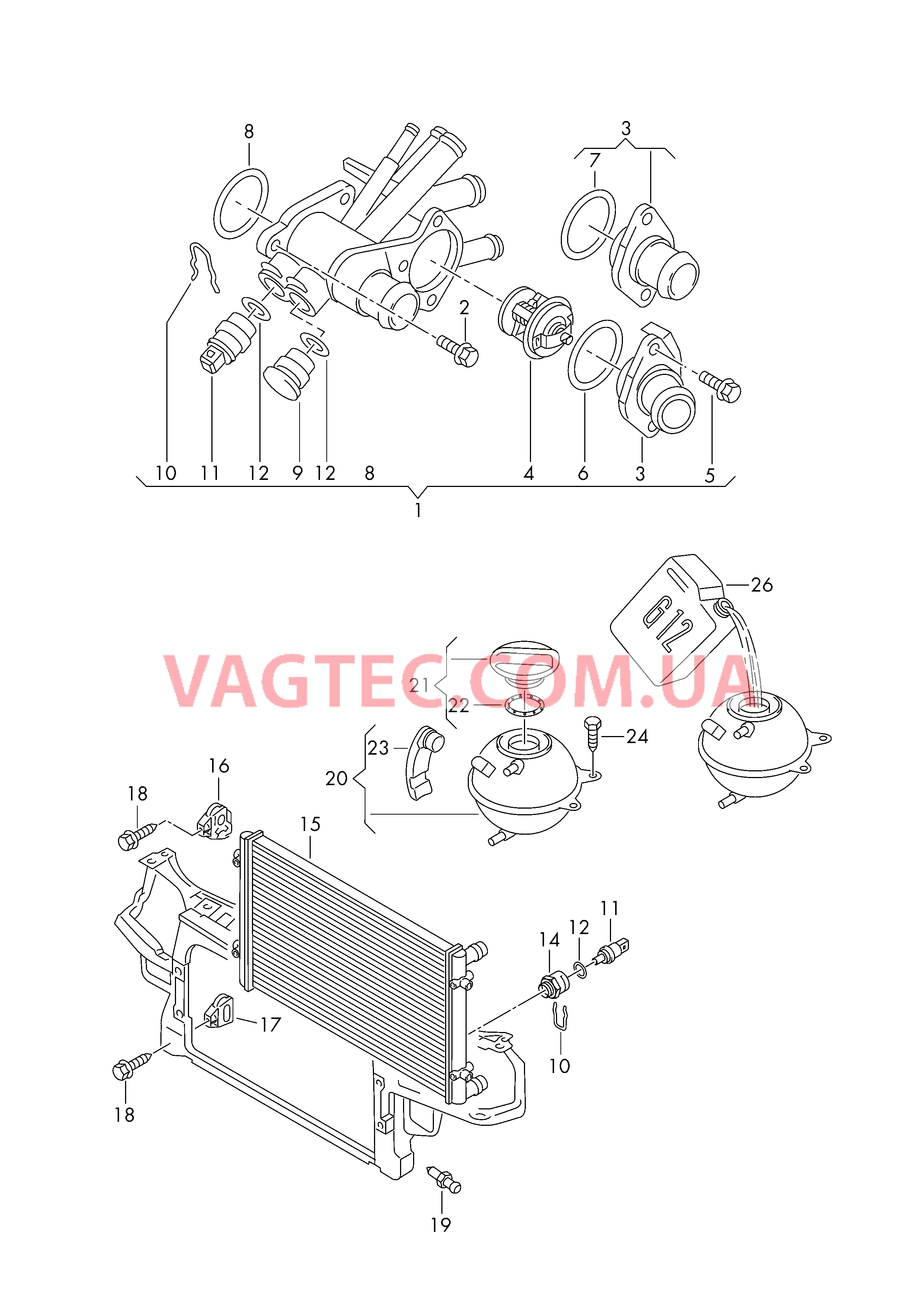 Корпус термостата Радиатор охлаждающей жидкости Бачок, компенсационный  для VOLKSWAGEN GOLF 2004