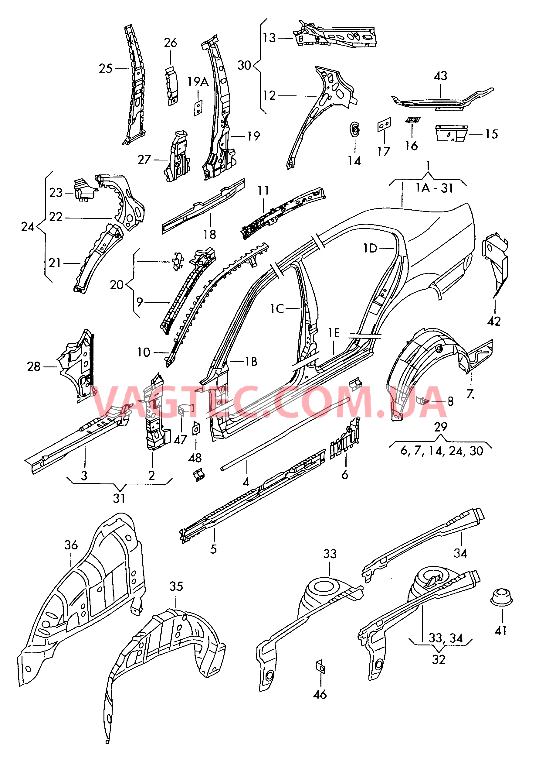 Деталь боковая Отрезная деталь каркас боковины SKODA OCTAVIA   для SKODA Octavia 2001