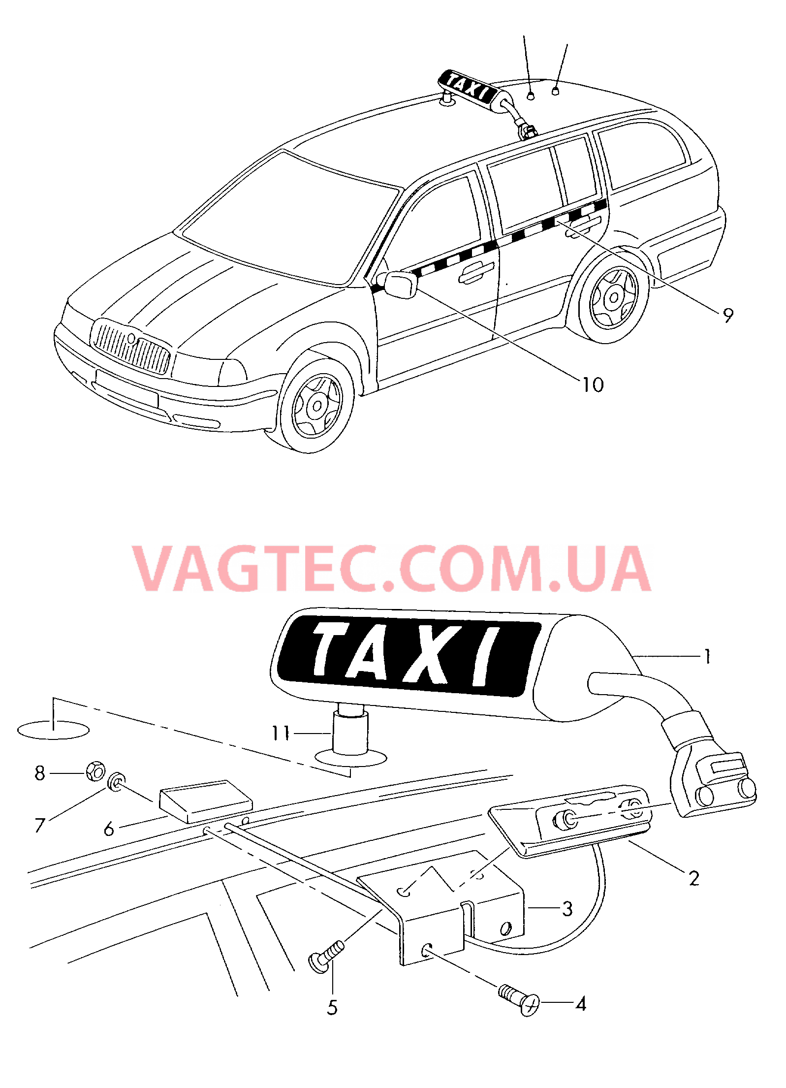 Исполнение для такси Надпись  для SKODA Octavia 2005