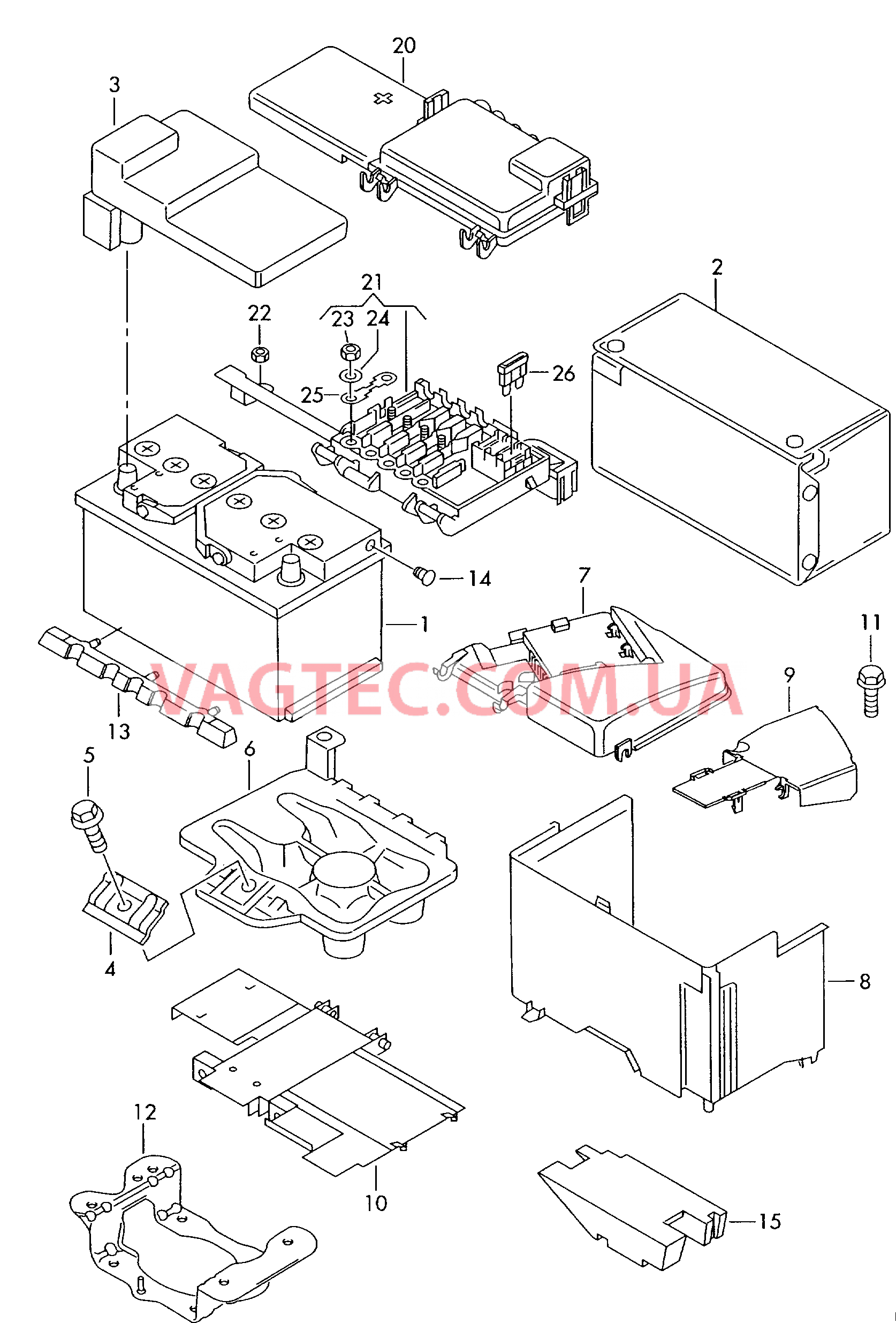 Крепление АКБ АКБ Гнездо для предохранителя F             >> 1C-3-440 500* F             >> 9C-3-620 500* для VOLKSWAGEN Beetle 2004