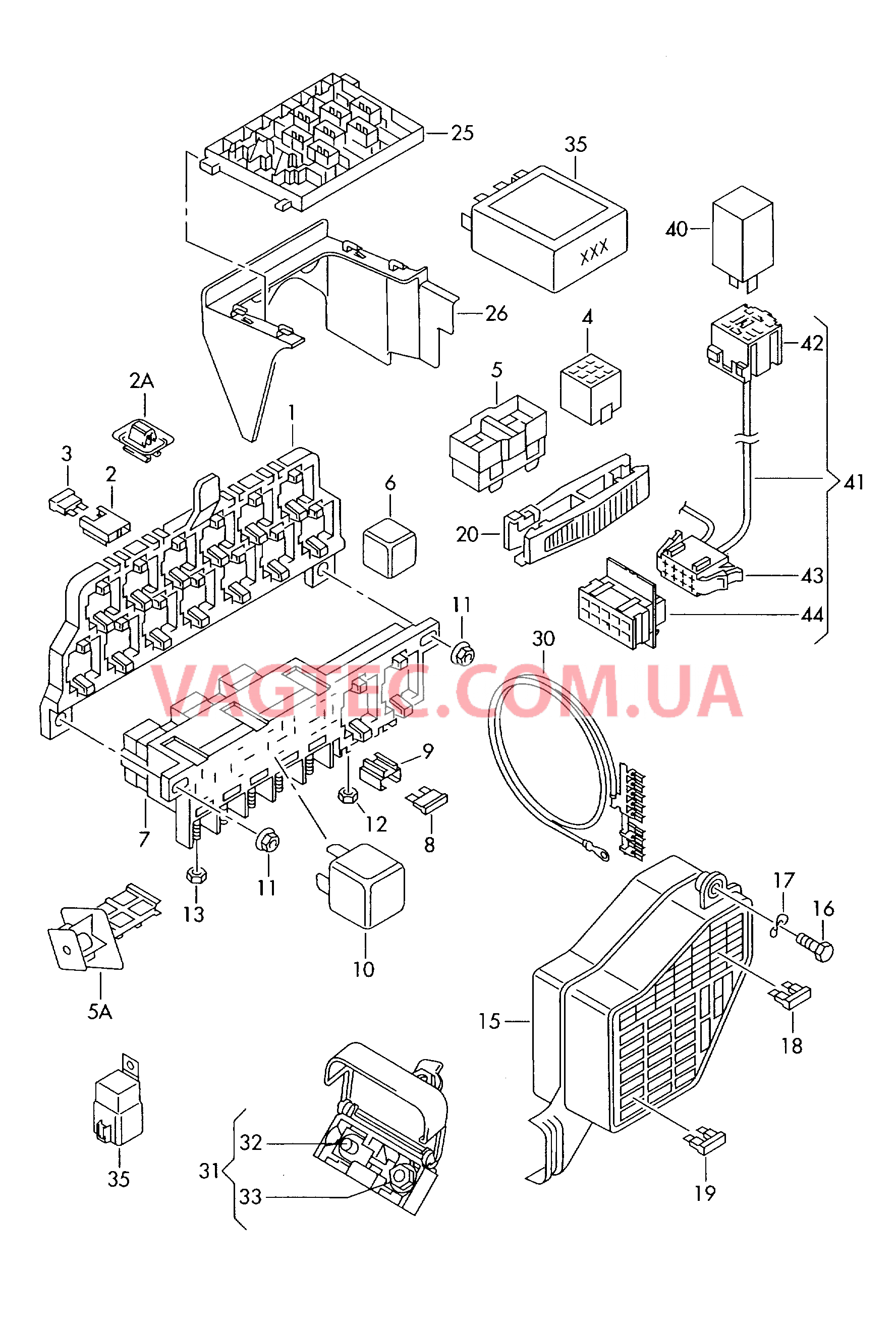 Коммутац. бл., гнездо предохранителя, колодка реле и реле  для AUDI A4Q 2001