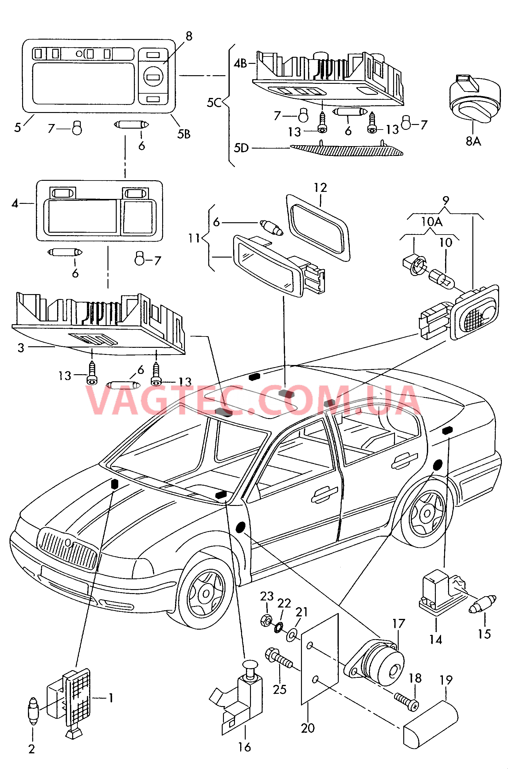 Плафон салона с фонар.д.чтения Освещение багажника SKODA OCTAVIA   для SKODA Octavia 2000