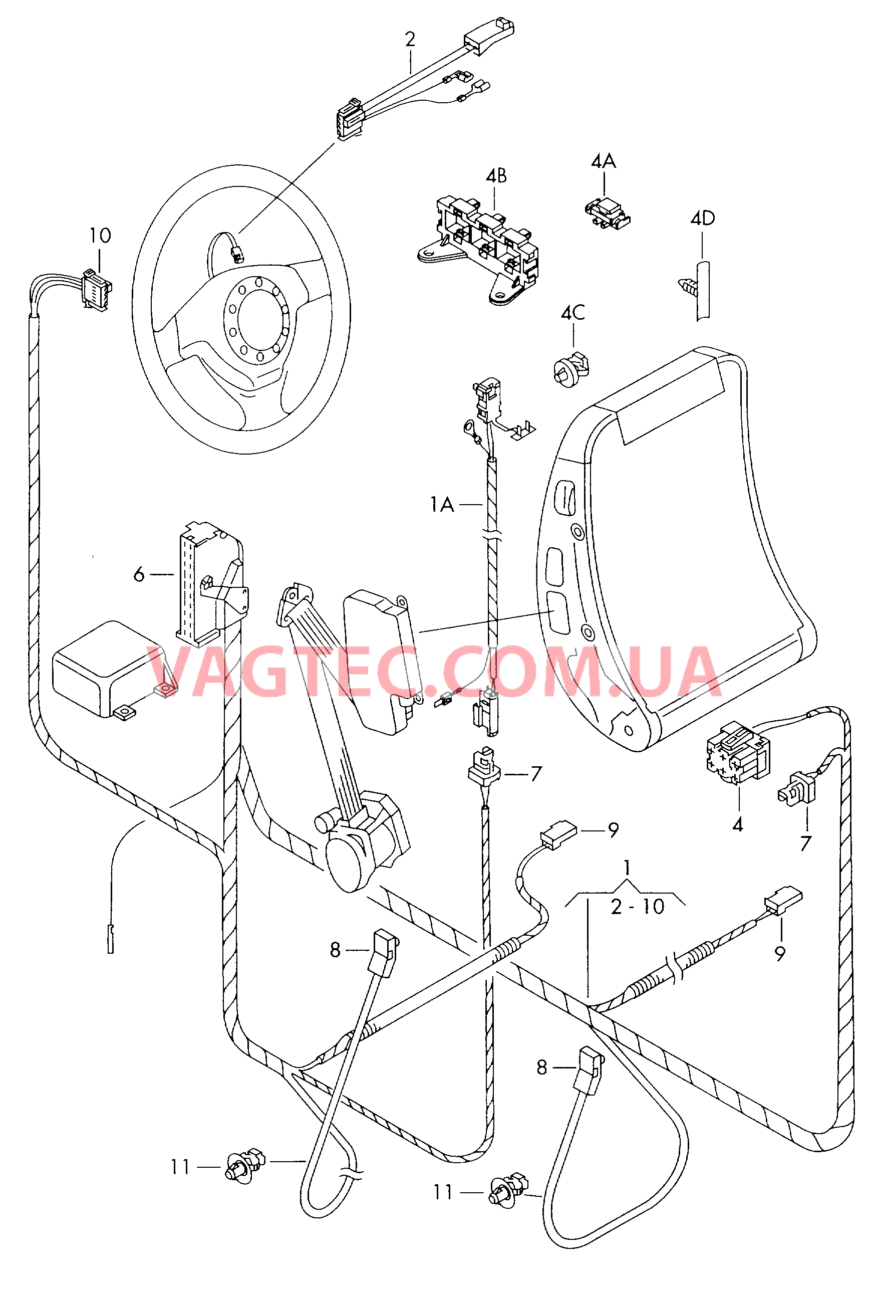 Жгут проводов подушки безопас. Жгут проводов Модуль подуш. безоп. для руля Жгут проводов адаптера для преднатяжителя ремня безопасн.  для VOLKSWAGEN Bora 2004