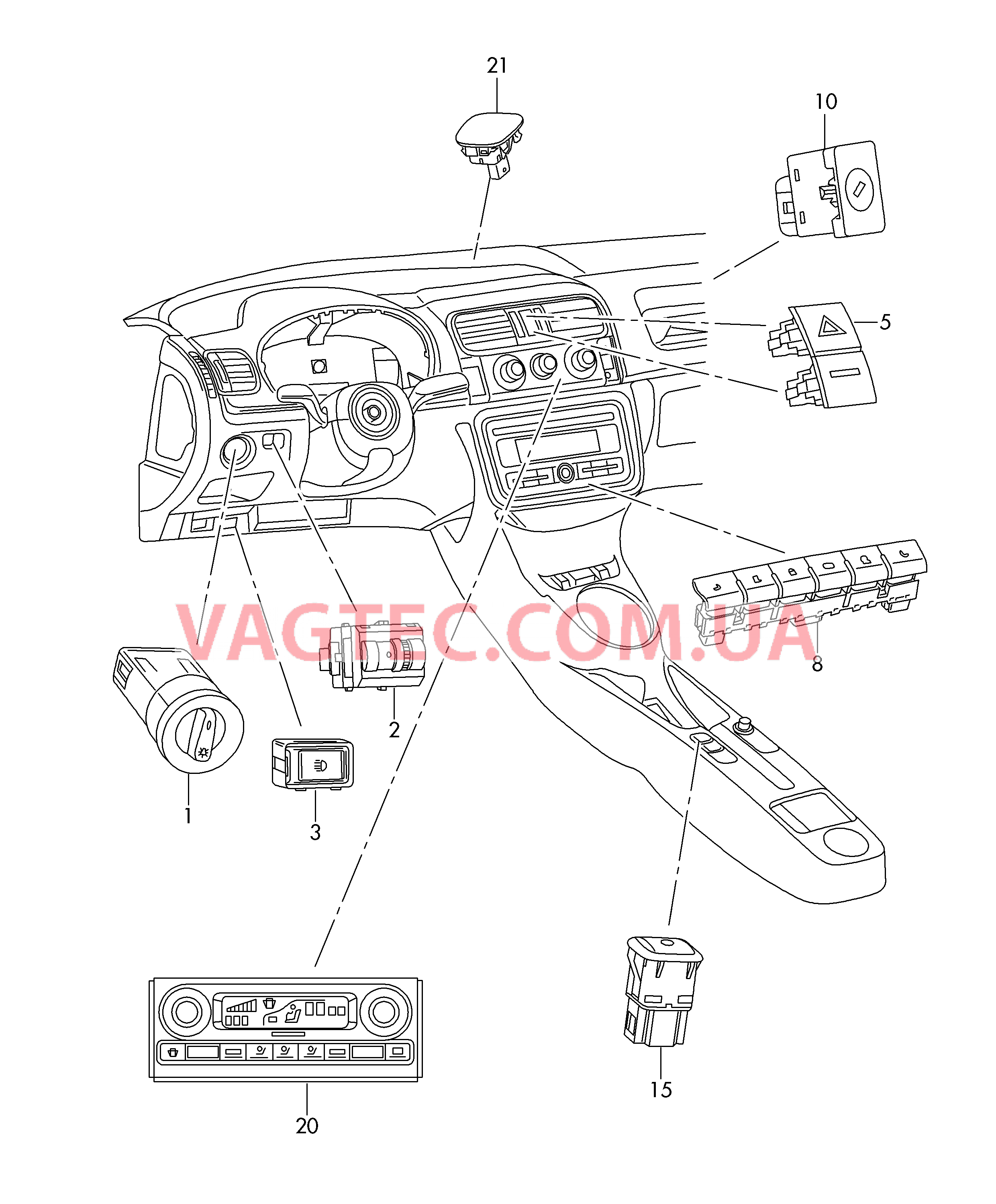 Выключатель в панели приборов Выключатель в централ. консоли Датчик интенс. солн. излуч.  для SEAT Toledo 2014