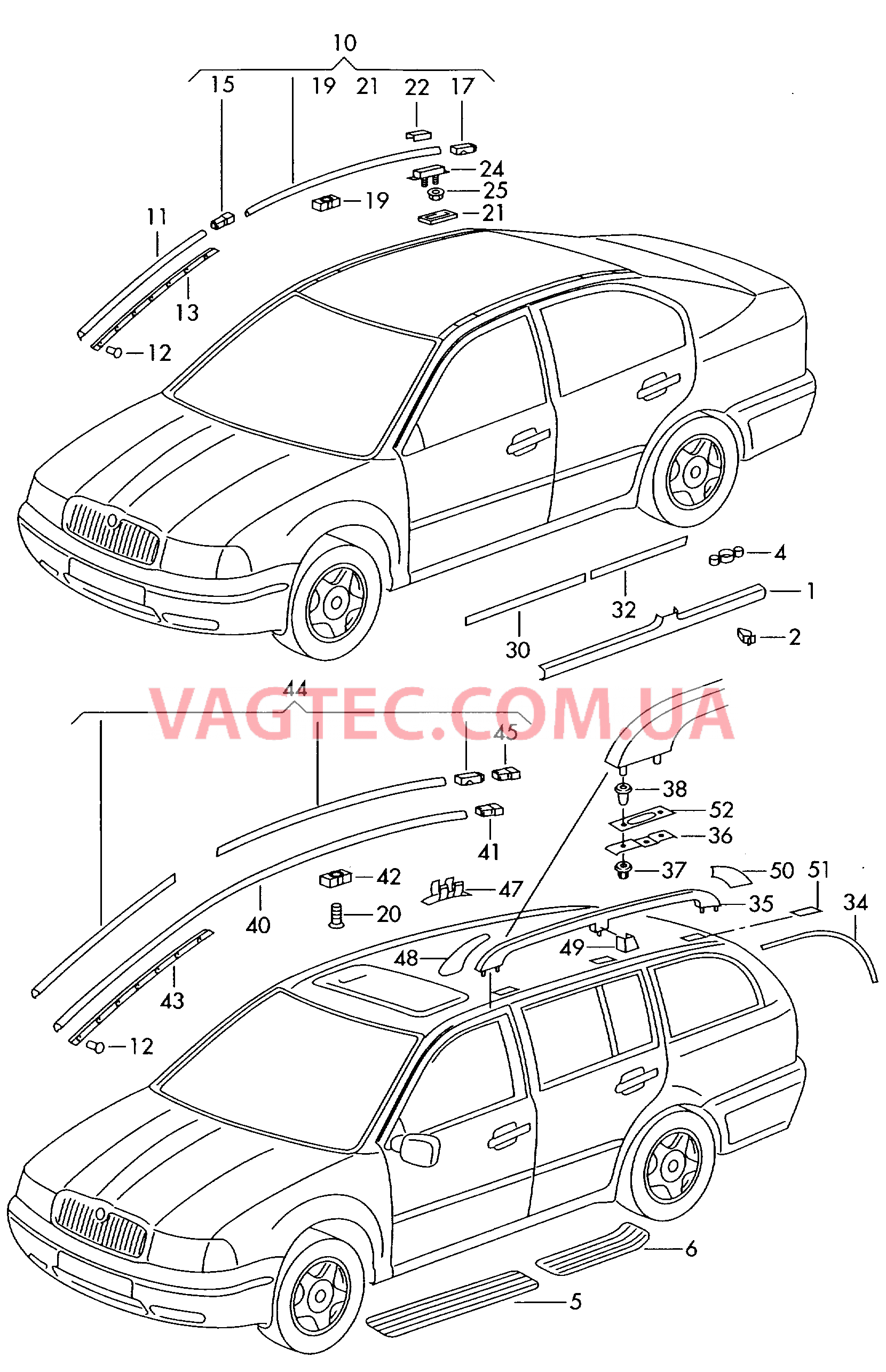 Накладка порога Накладка на крышу Защитные молдинги  для SKODA Octavia 2002