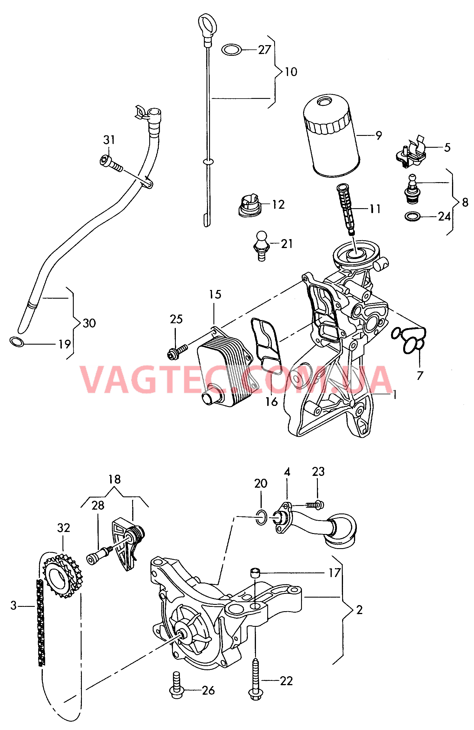 Фильтр, масляный Насос, масляный Маслоизмерительный щуп Радиатор, масляный  для SEAT Toledo 2008
