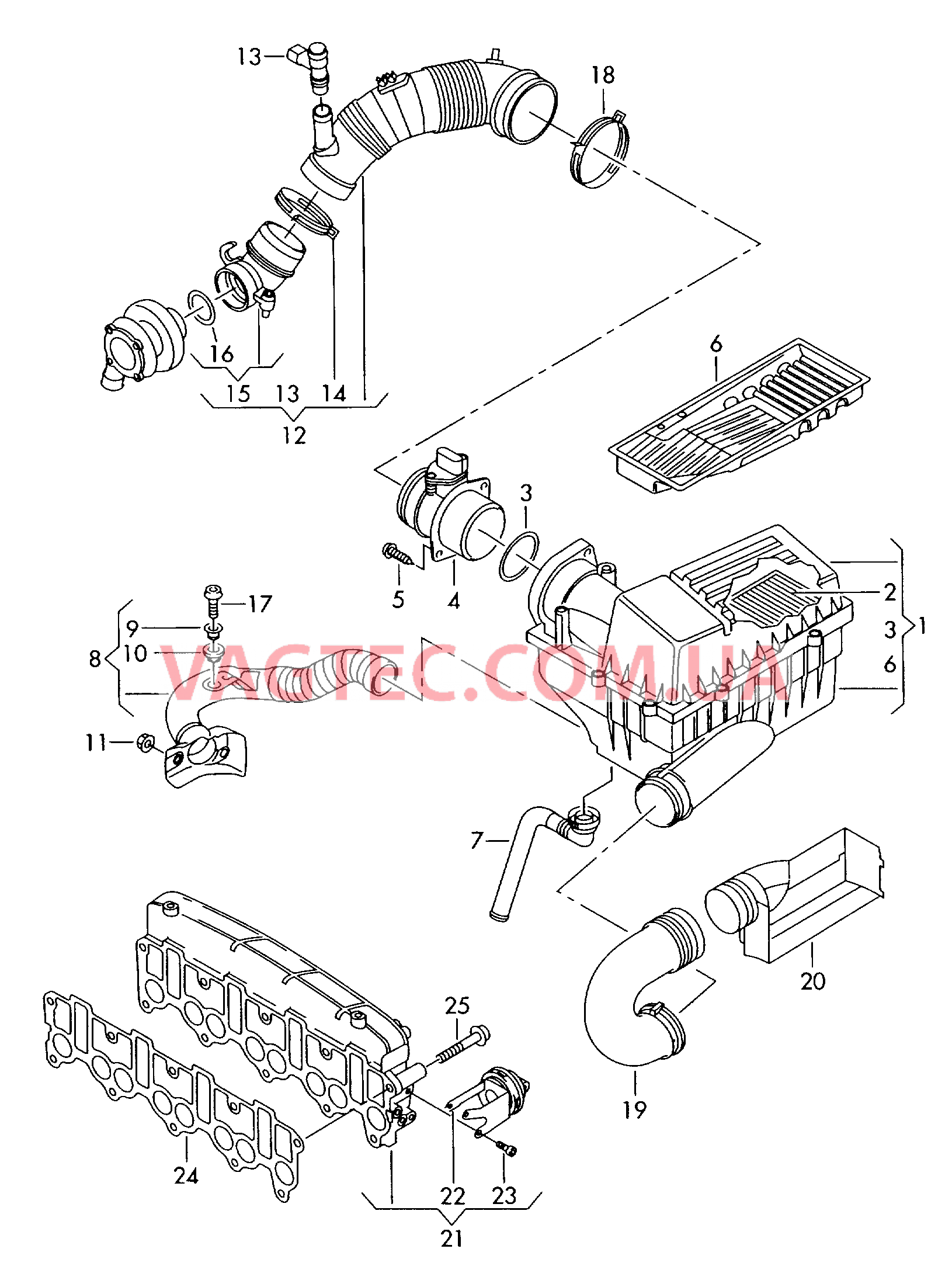 Патрубок впускного тракта Возд. фильтр с сопутств. деталями  для VOLKSWAGEN Touran 2006