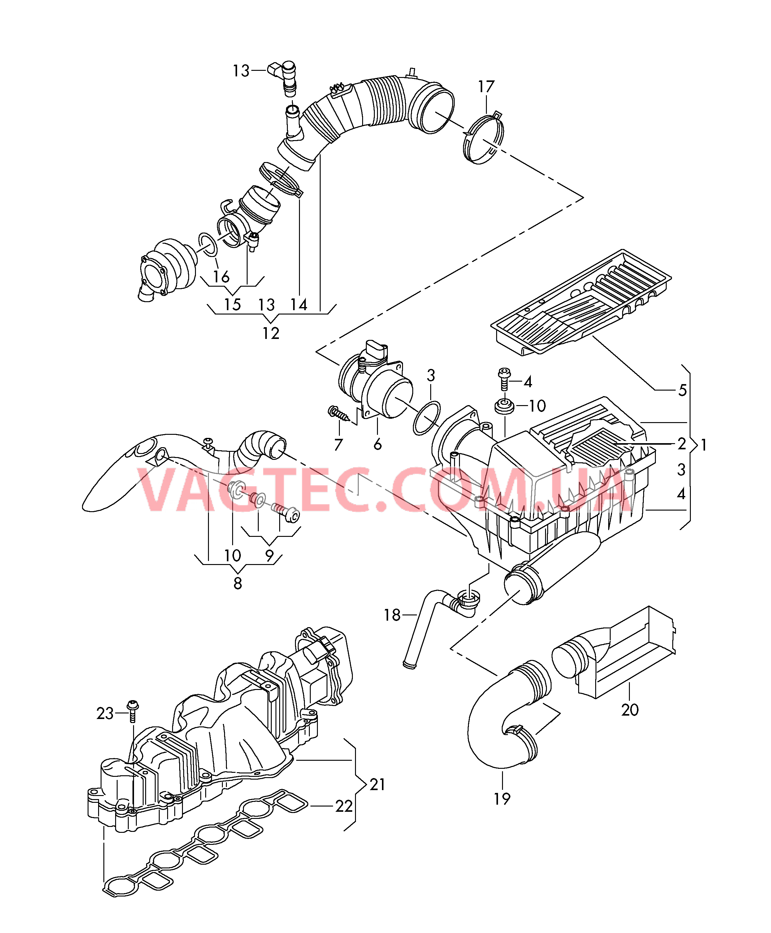 Возд. фильтр с сопутств. деталями  Патрубок впускного тракта  для VOLKSWAGEN Jetta 2017-2