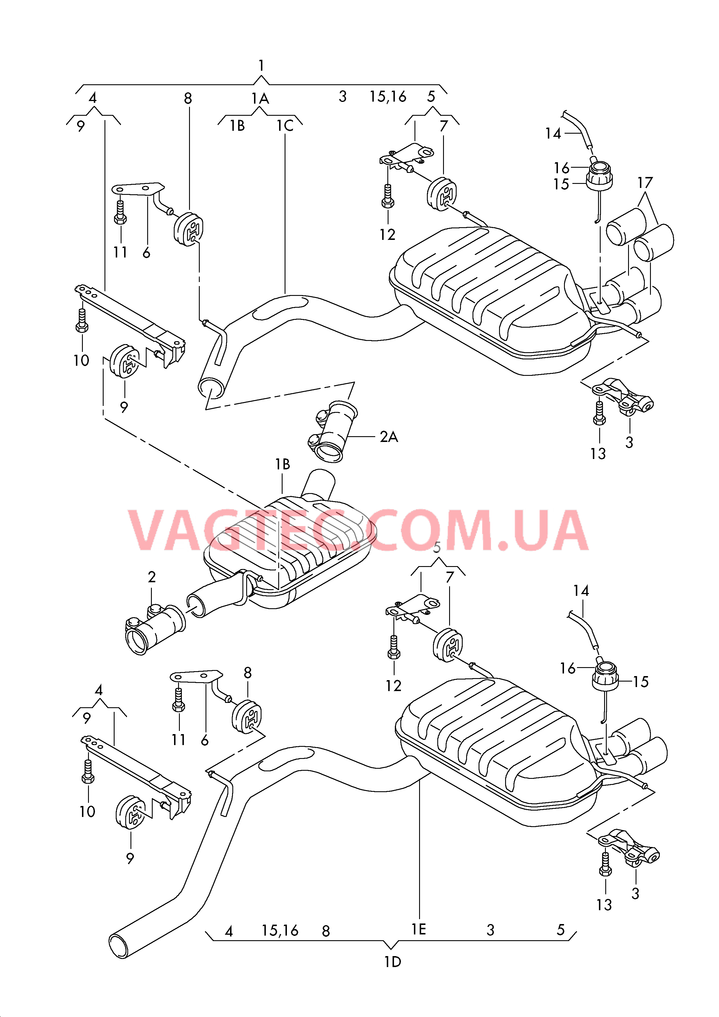 Пром. труба с задним глушителем  для VOLKSWAGEN GOLF 2009-1