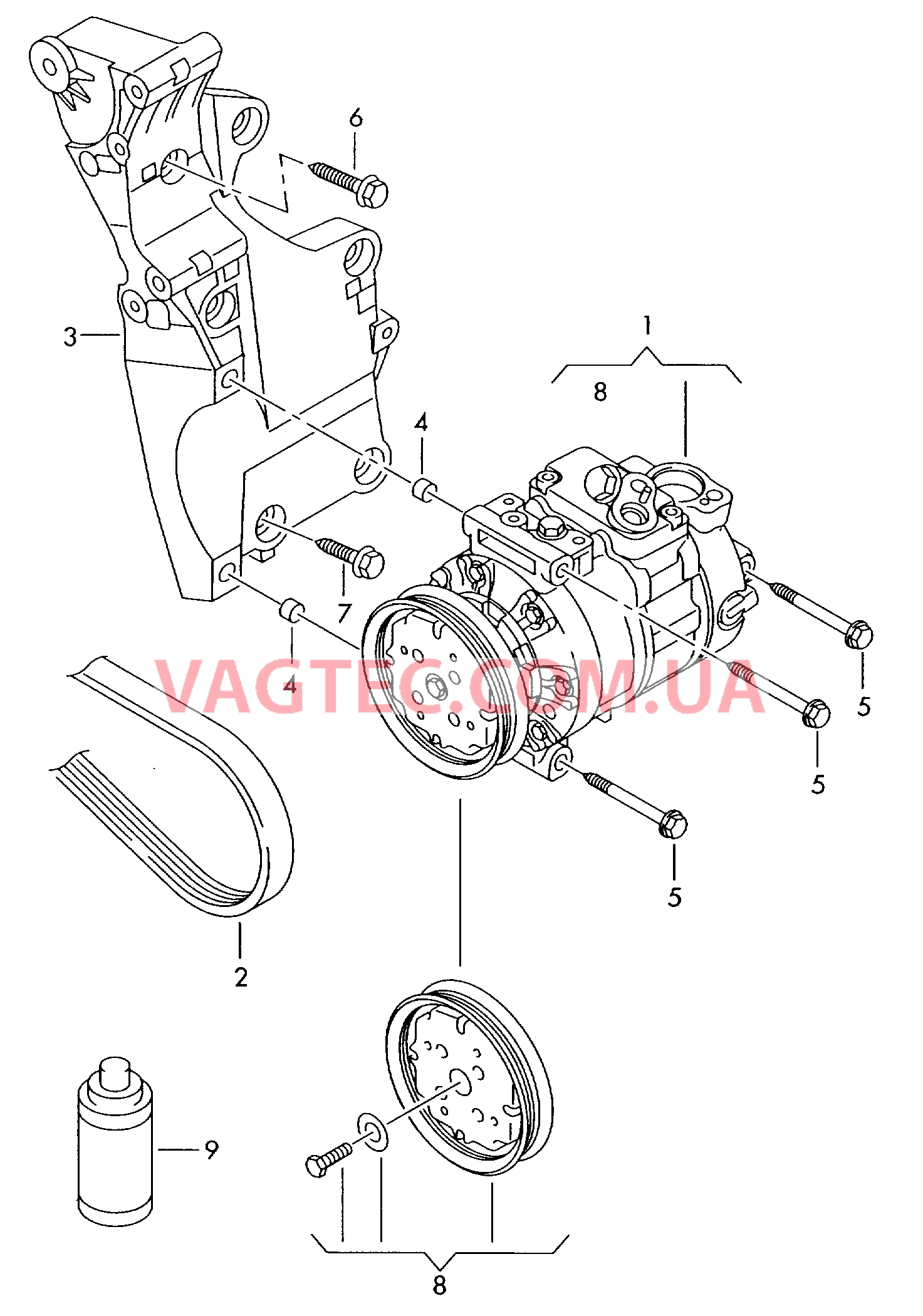 Компрессор климатической уст. Детали соединительные и крепежные для компрессора  для AUDI TT 2007