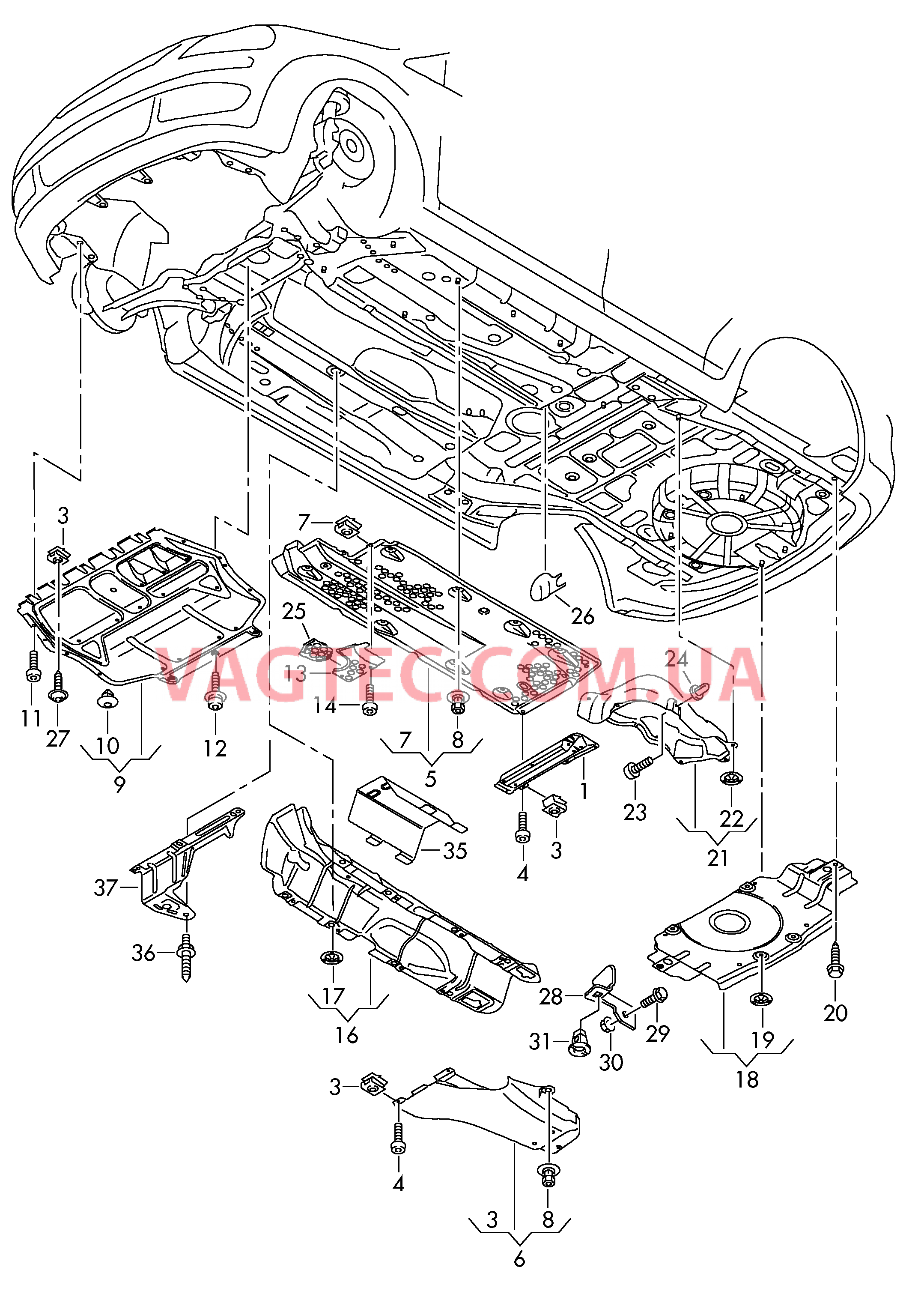 Облицовка днища Шумоизоляция Теплозащитный экран  для SKODA Octavia 2008-1