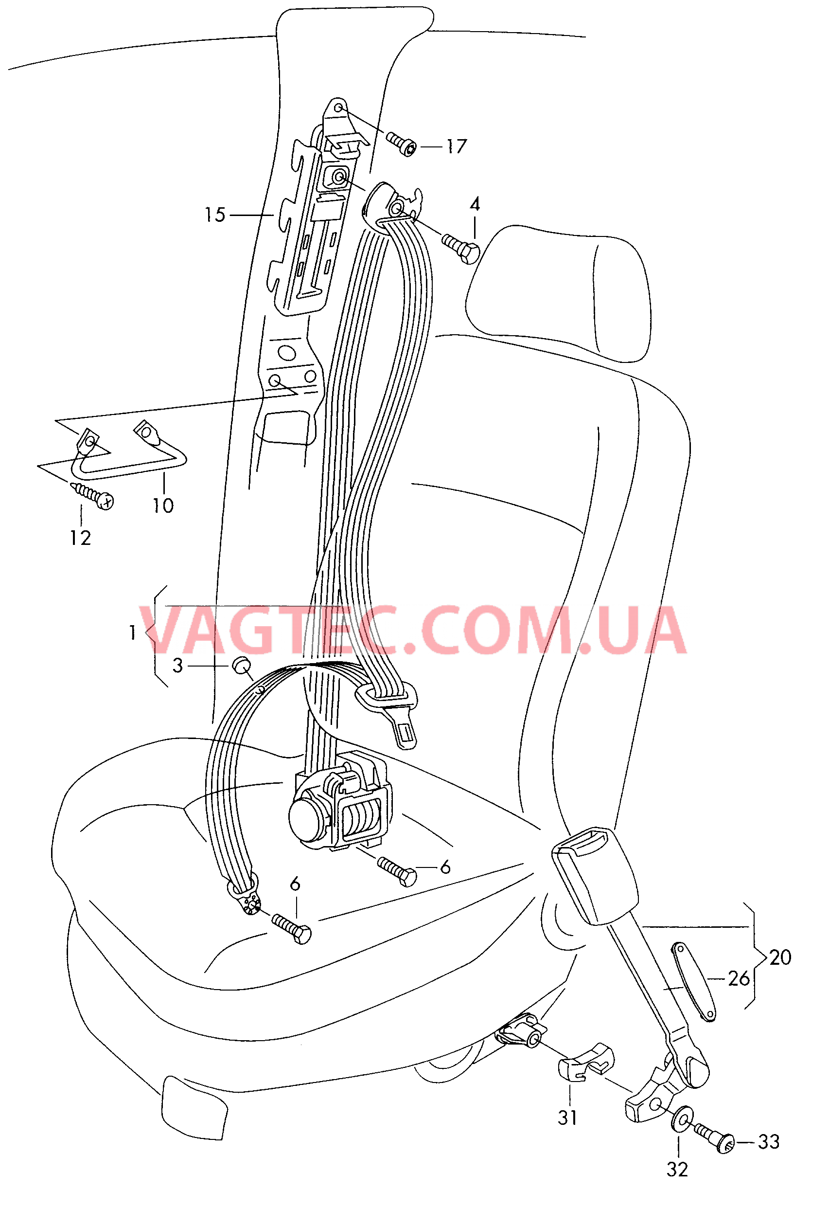 Трехточечн. ремень безопасн.  для VOLKSWAGEN Passat 2000-1