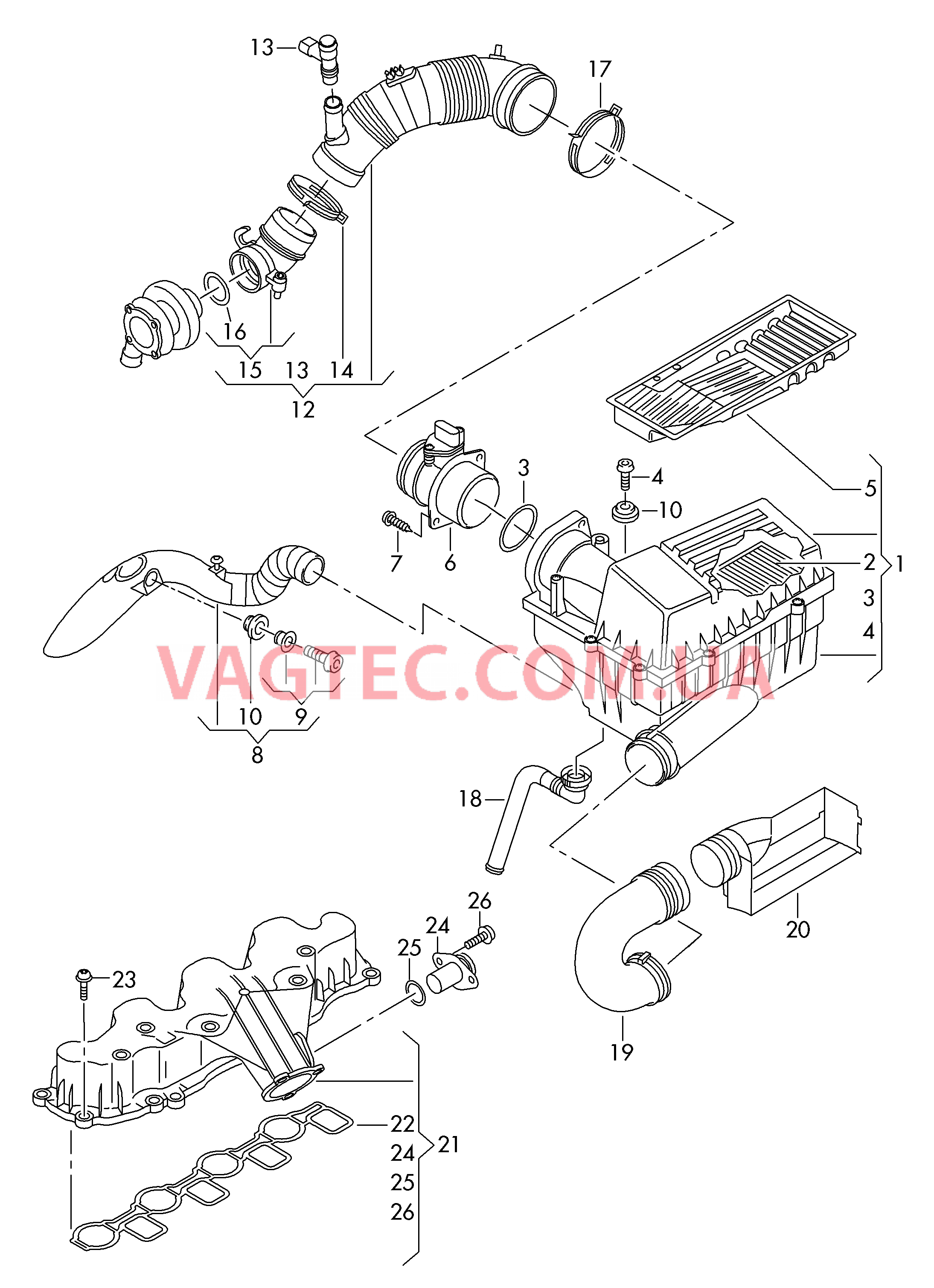 Возд. фильтр с сопутств. деталями  Патрубок впускного тракта  для VOLKSWAGEN Golf.Plus 2011