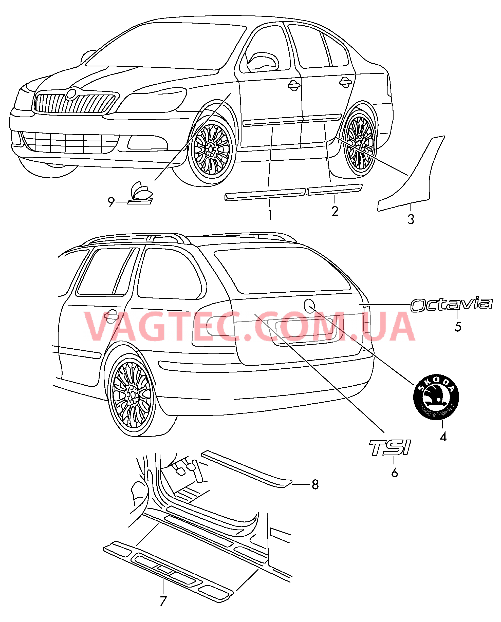 Защитные молдинги Надписи  для SKODA Octavia 2010-1