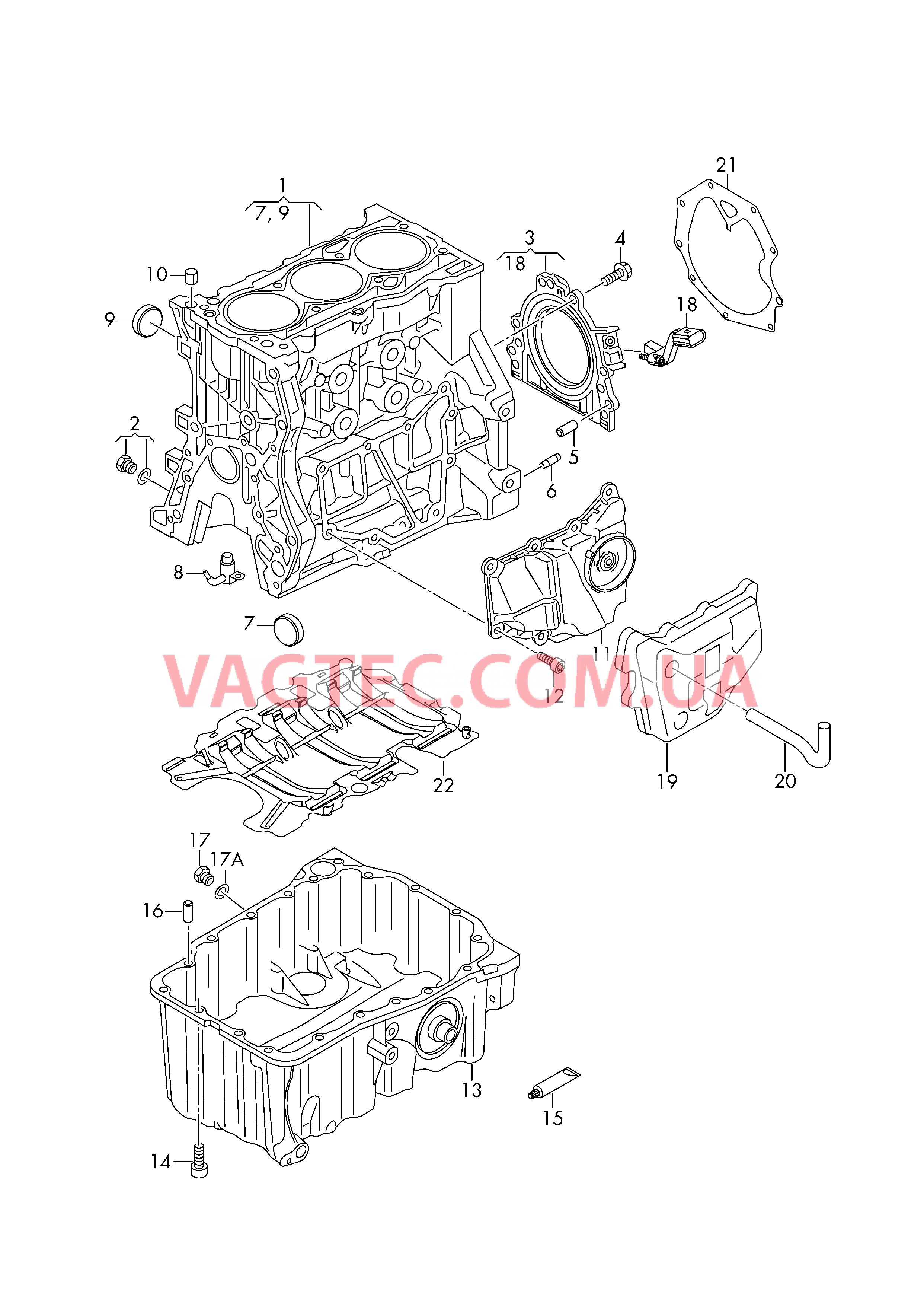 Блок цилиндров с поршнями, коленвалом и подшипниками  Масляный поддон  для SEAT Ateca 2017