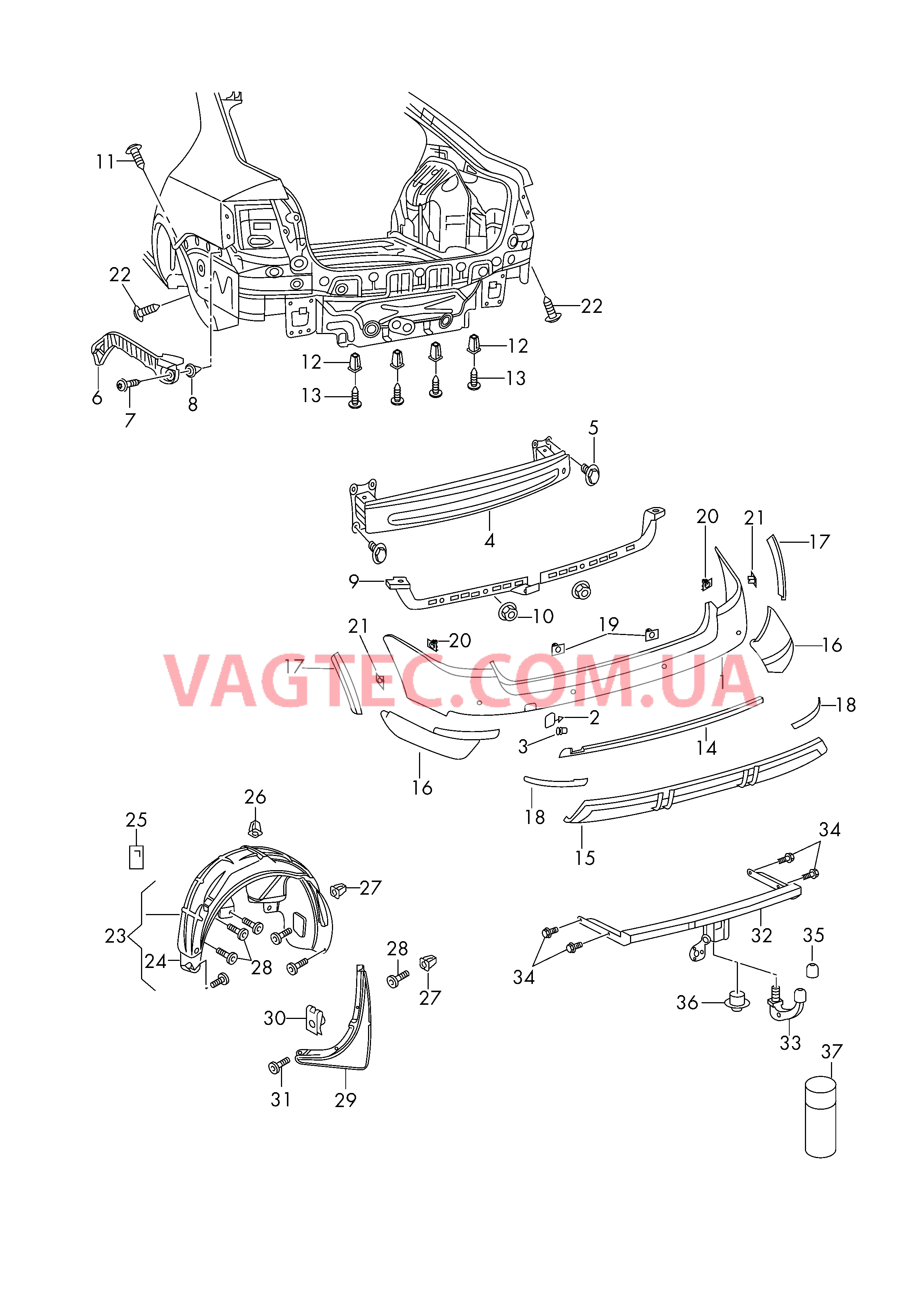 Бампер Пластик локера колесной арки ТСУ (шаровой наконечник)  для SKODA Octavia 2017