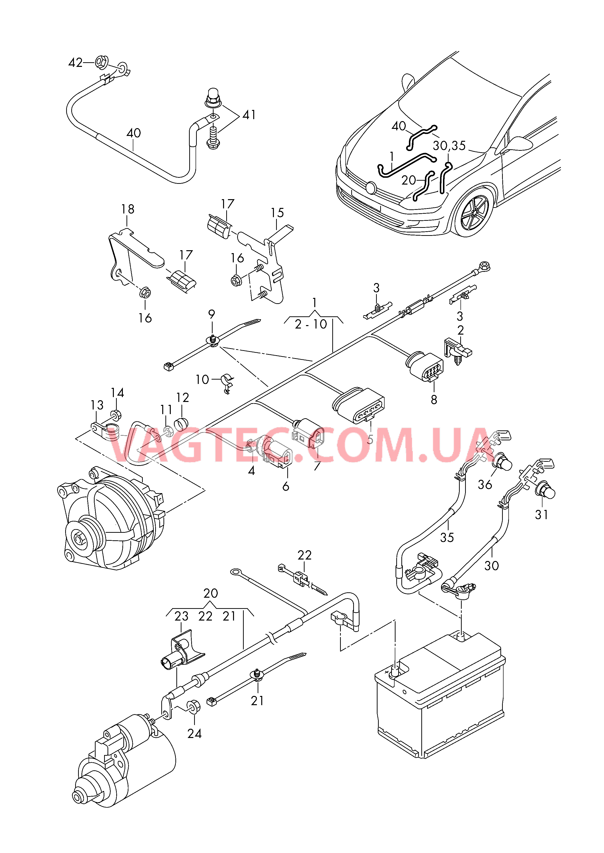 Жгут проводов для АКБ +/- Жгут проводов генератора  Провод массы  для VOLKSWAGEN Jetta 2017