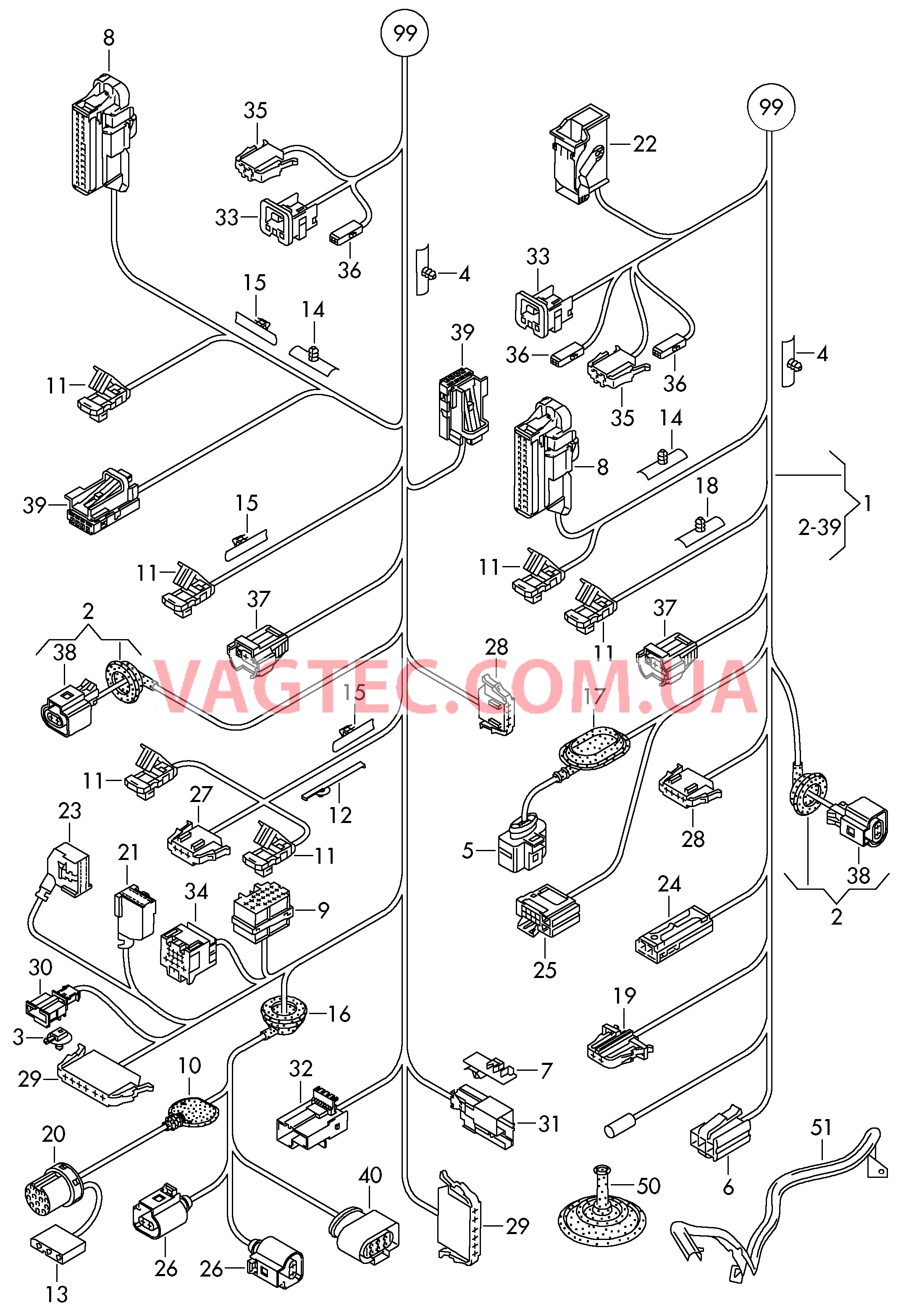 Центральный жгут                       Область: ------------------------------ Детали не в сборе  для VOLKSWAGEN Polo 2010-1