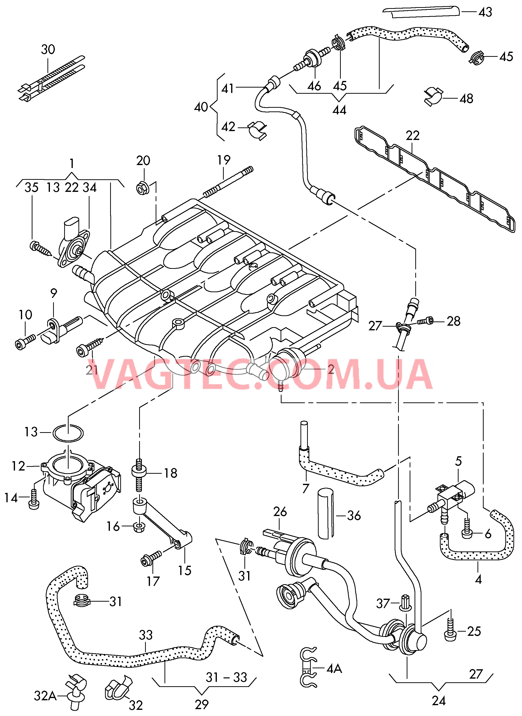 Cистема впуска воздуха Вакуумная система   F 3T-9B301 361>>* F 3T-99038 037>>* для SKODA Superb 2008-1