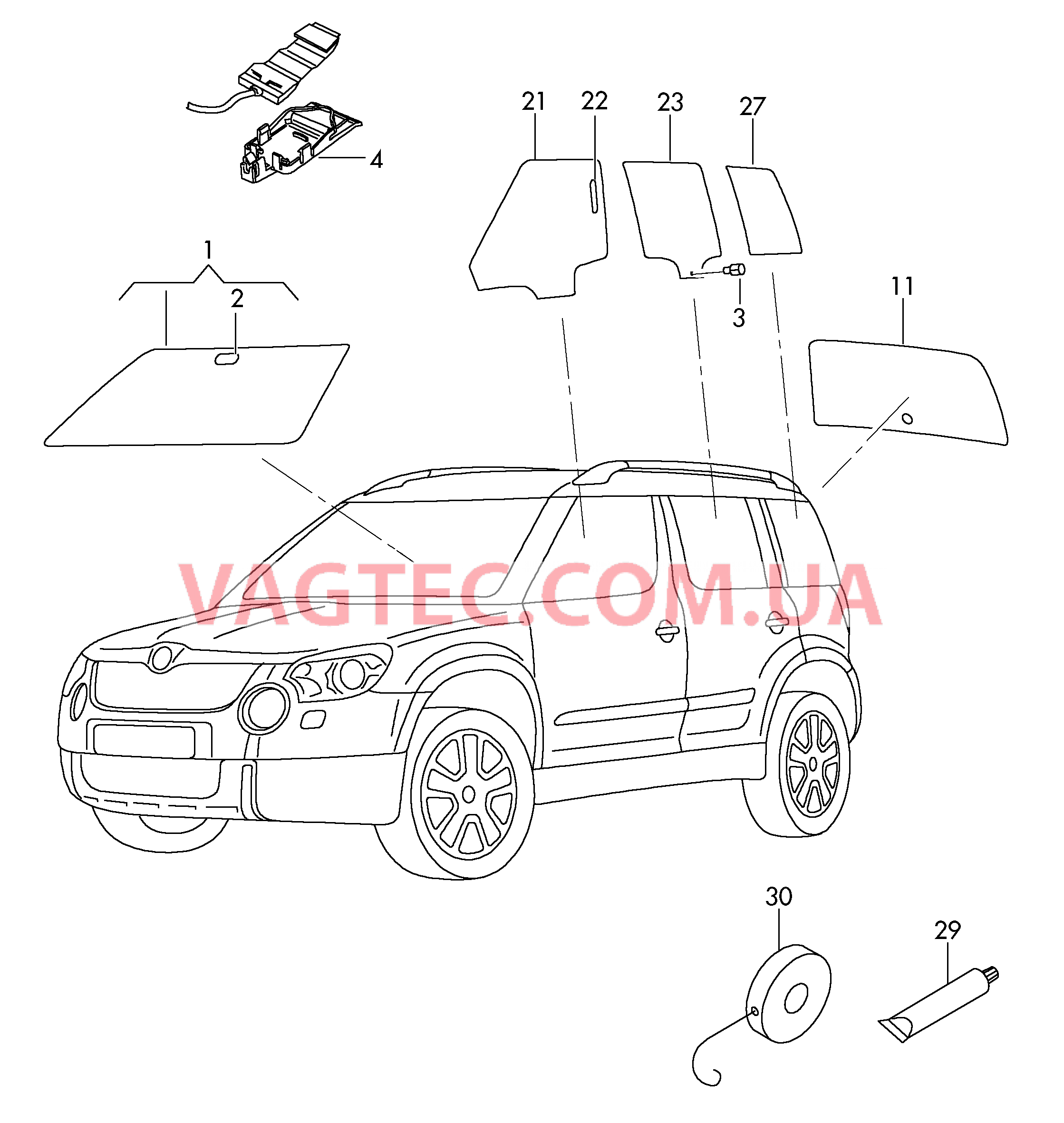 Cтекла оконные, уплотнители  для SKODA YETI 2015