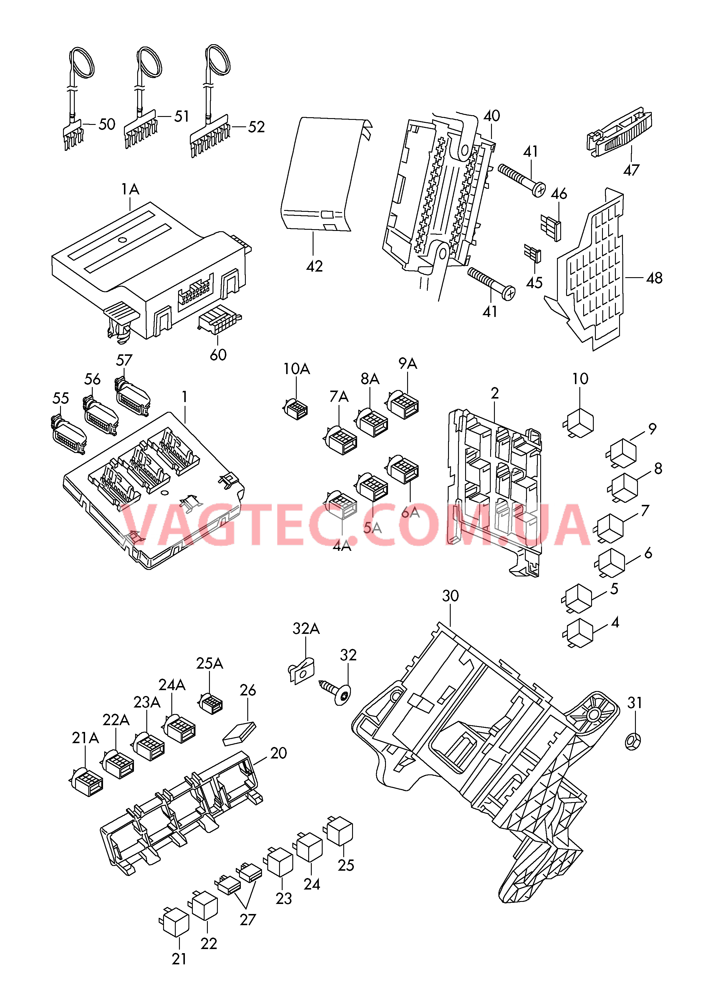 Блок управления бортовой сети Коммутац. бл., гнездо предохранителя, колодка реле и реле  для SKODA YETI 2011