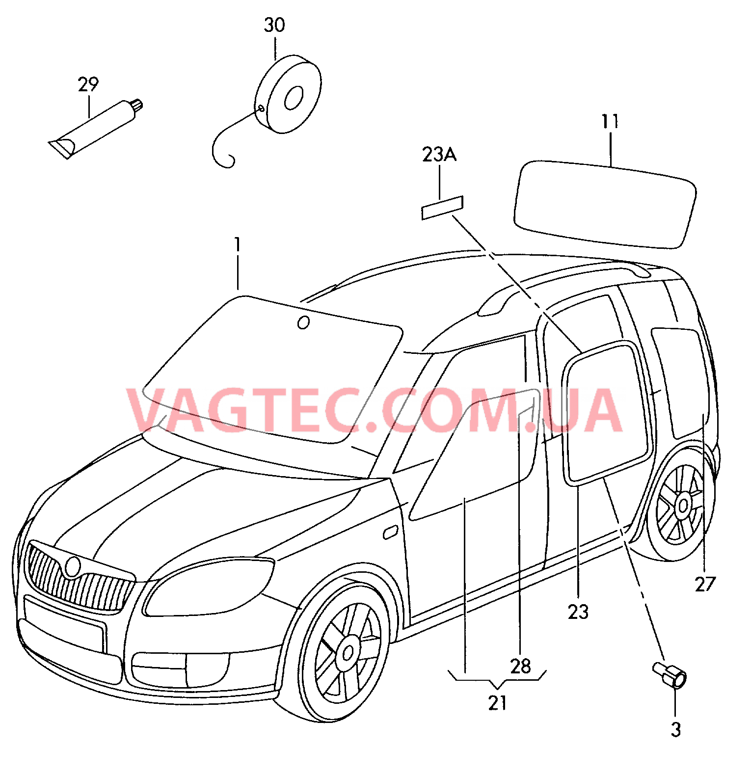 Cтекла оконные, уплотнители  для SKODA Roomster 2011